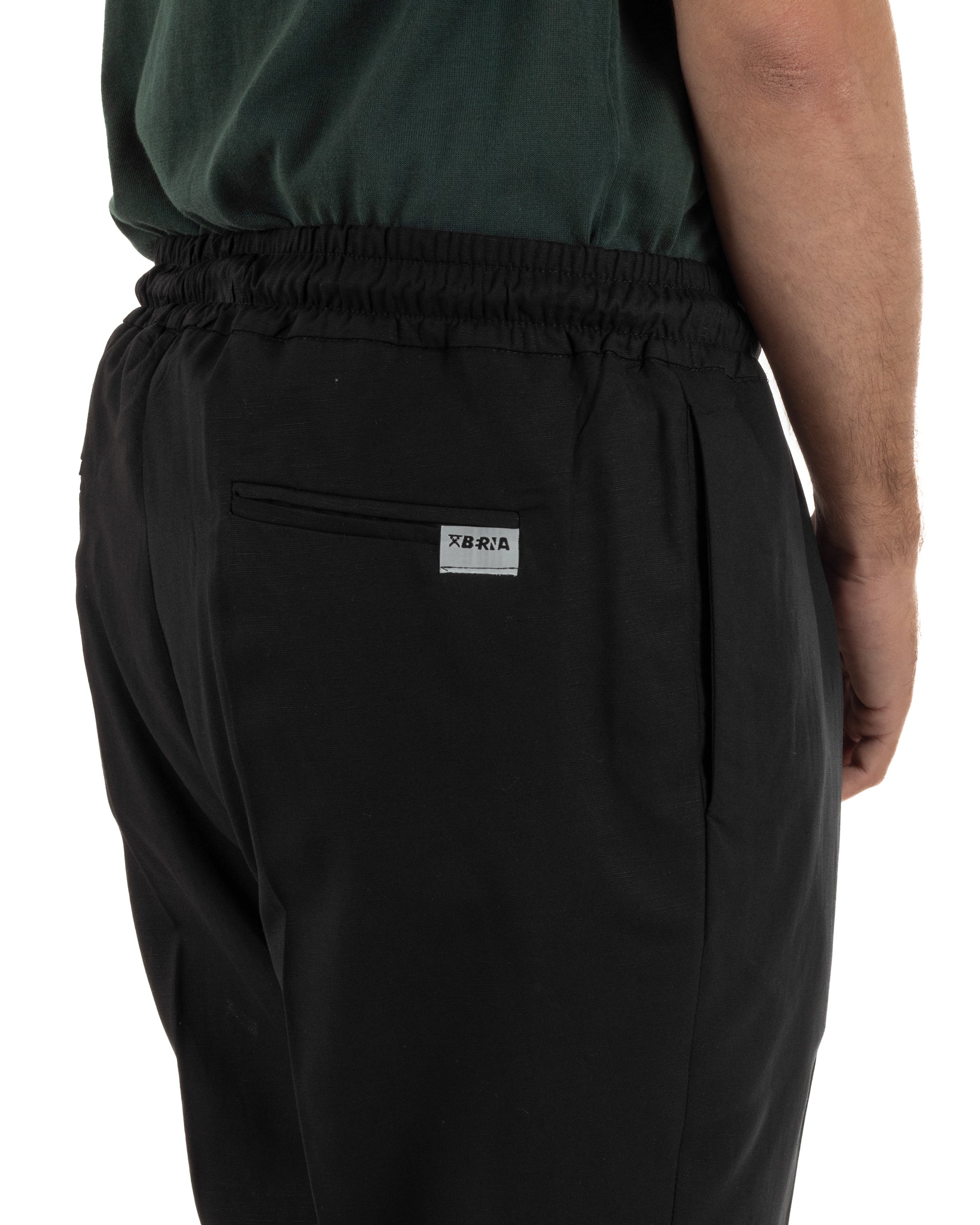 Pantalaccio uomo lino viscosa pantaloni coulisse relaxed fit nero BERNA M-261226