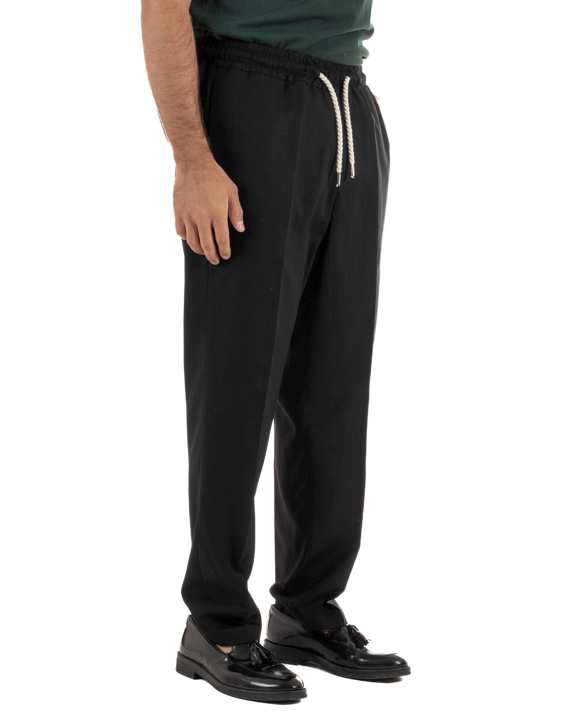Pantalaccio uomo lino viscosa pantaloni coulisse relaxed fit nero BERNA M-261226