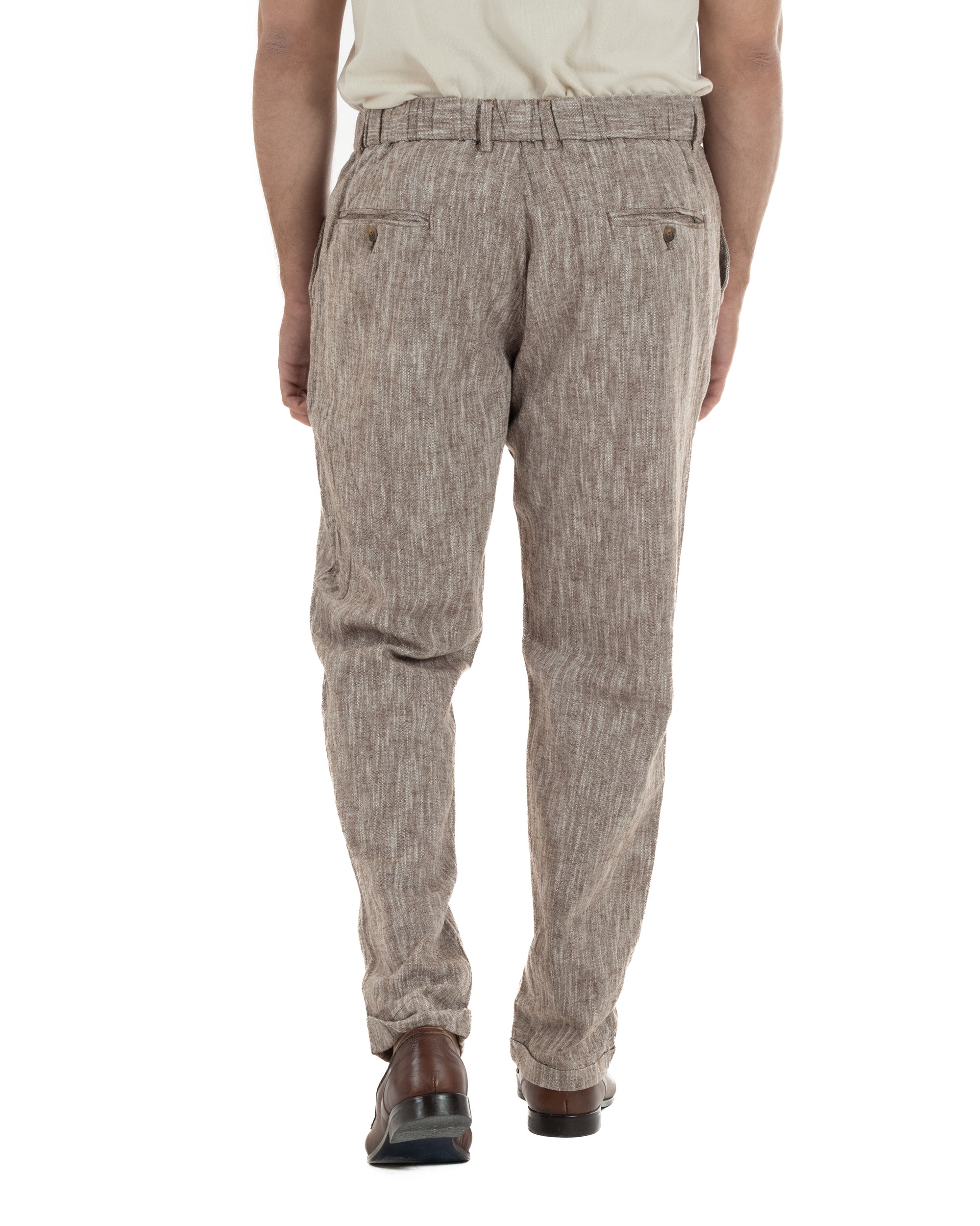 Pantaloni pantalaccio uomo lino sartoriale coulisse fango melangiato GIOSAL-P6509A
