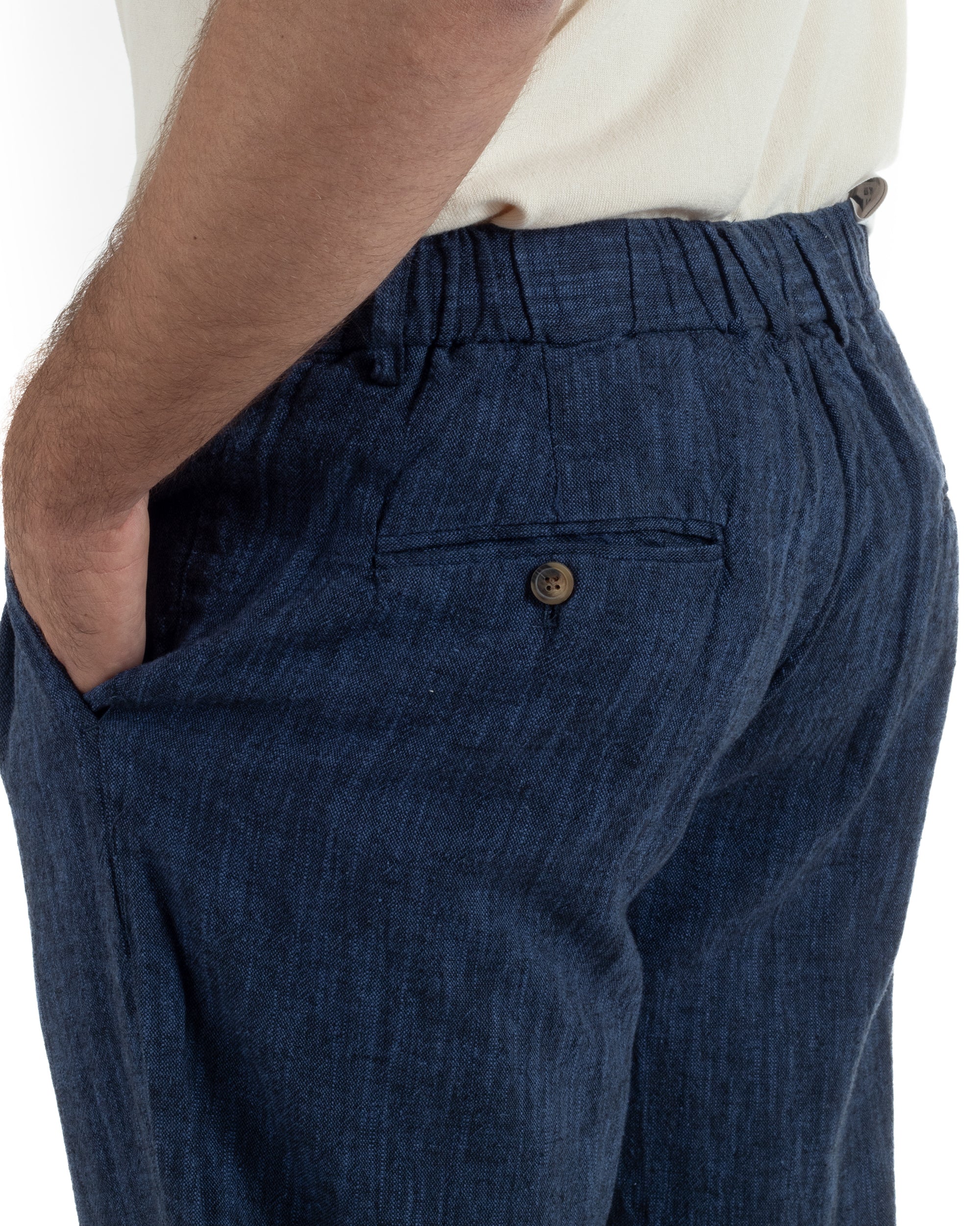 Pantaloni pantalaccio uomo lino sartoriale coulisse blu melangiato GIOSAL-P6510A