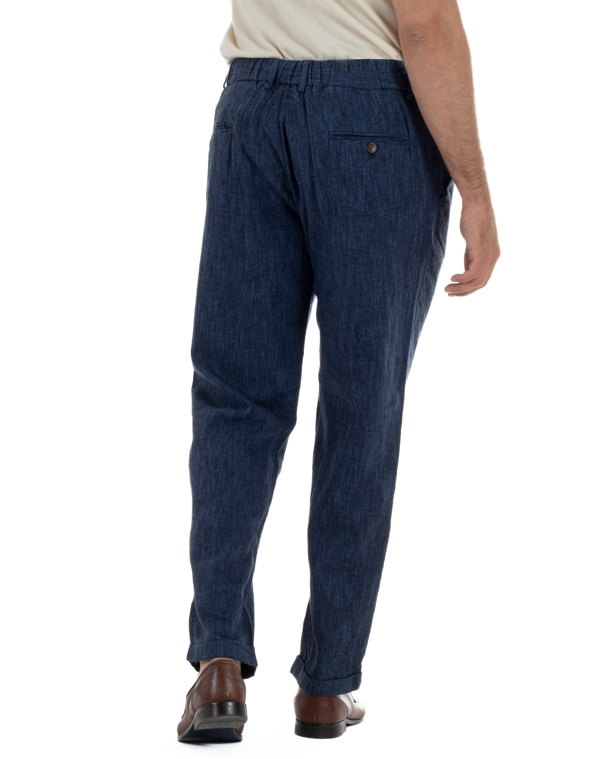 Pantaloni pantalaccio uomo lino sartoriale coulisse blu melangiato GIOSAL-P6510A