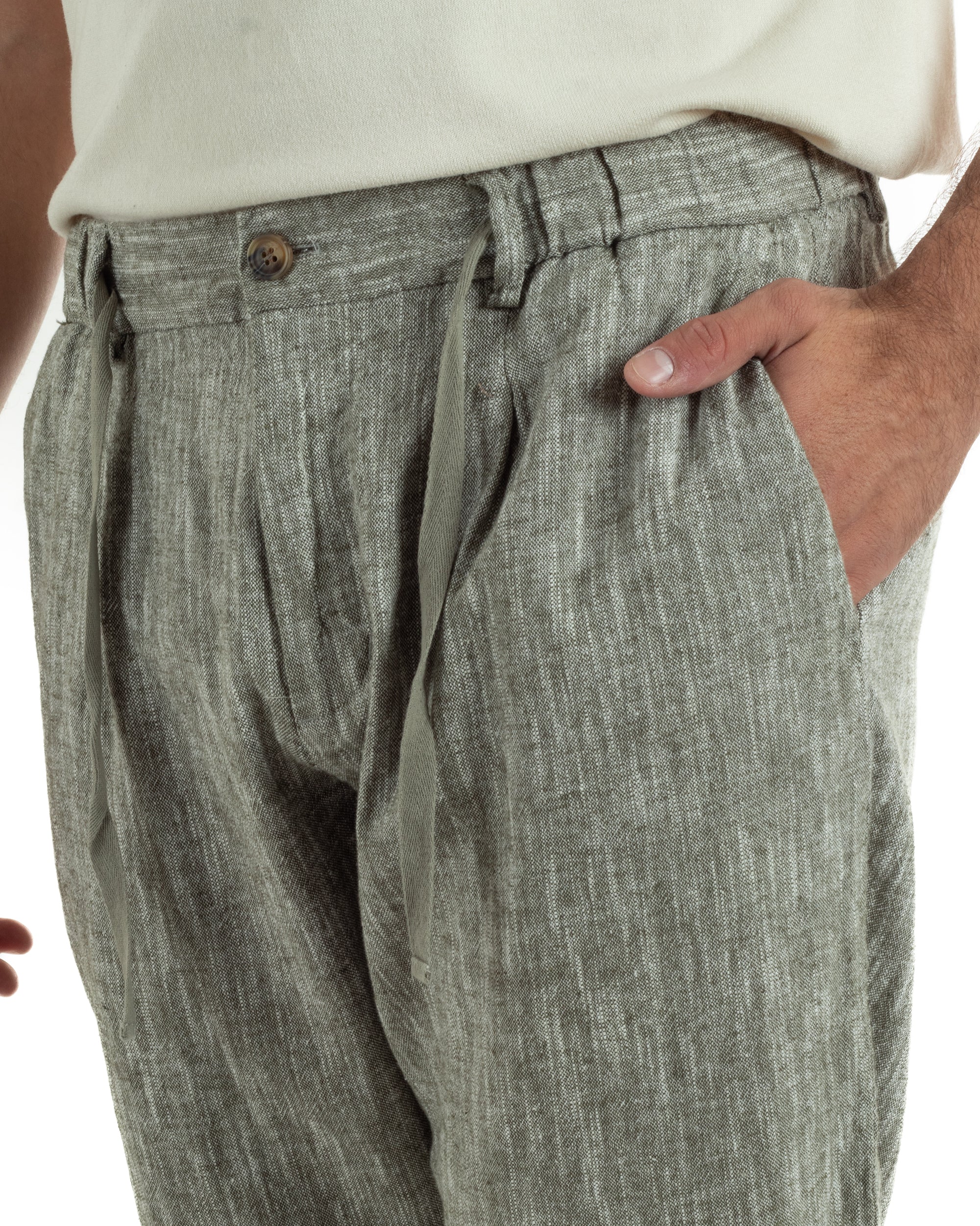 Pantaloni pantalaccio uomo lino sartoriale coulisse verde melangiato GIOSAL-P6511A