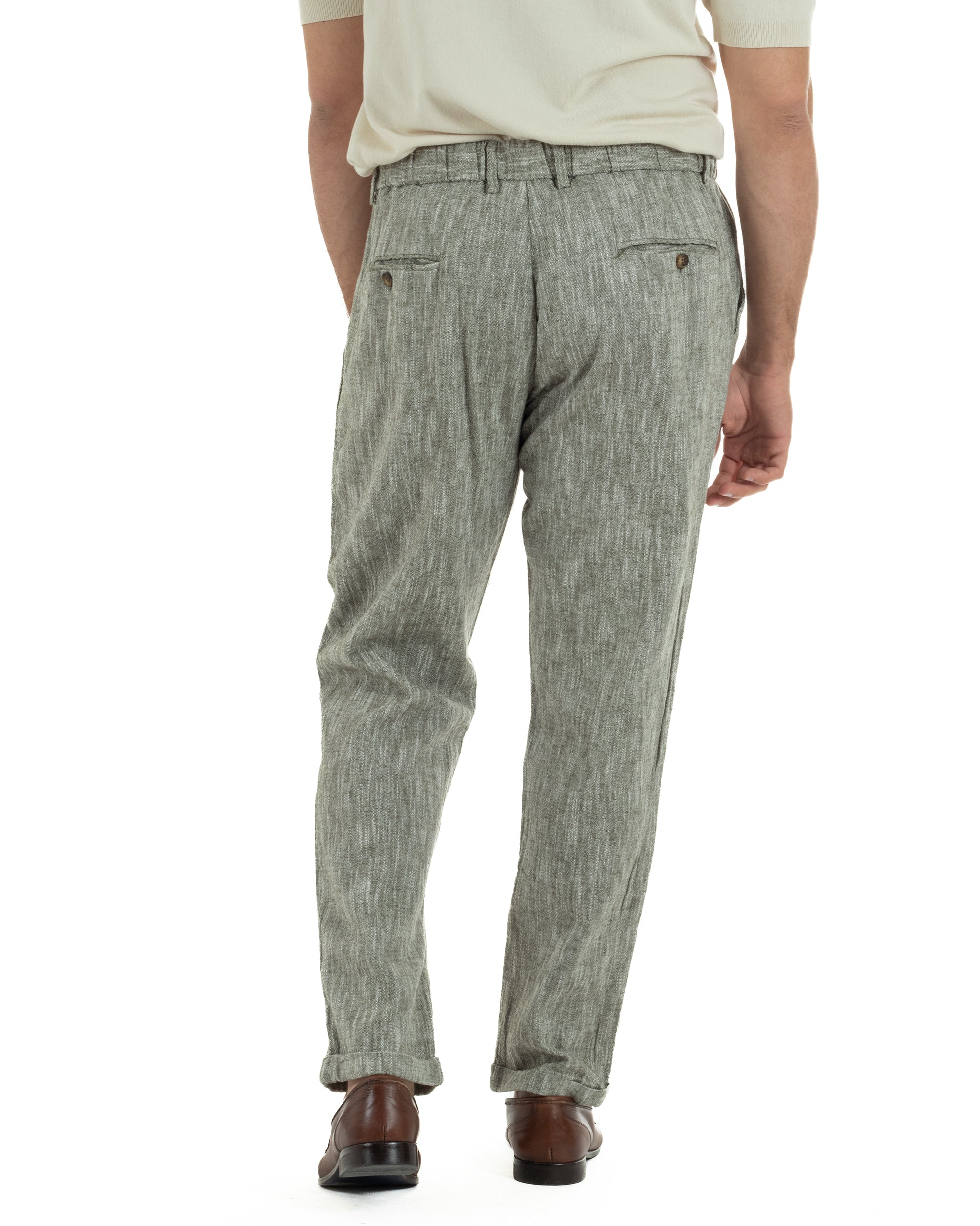Pantaloni pantalaccio uomo lino sartoriale coulisse verde melangiato GIOSAL-P6511A