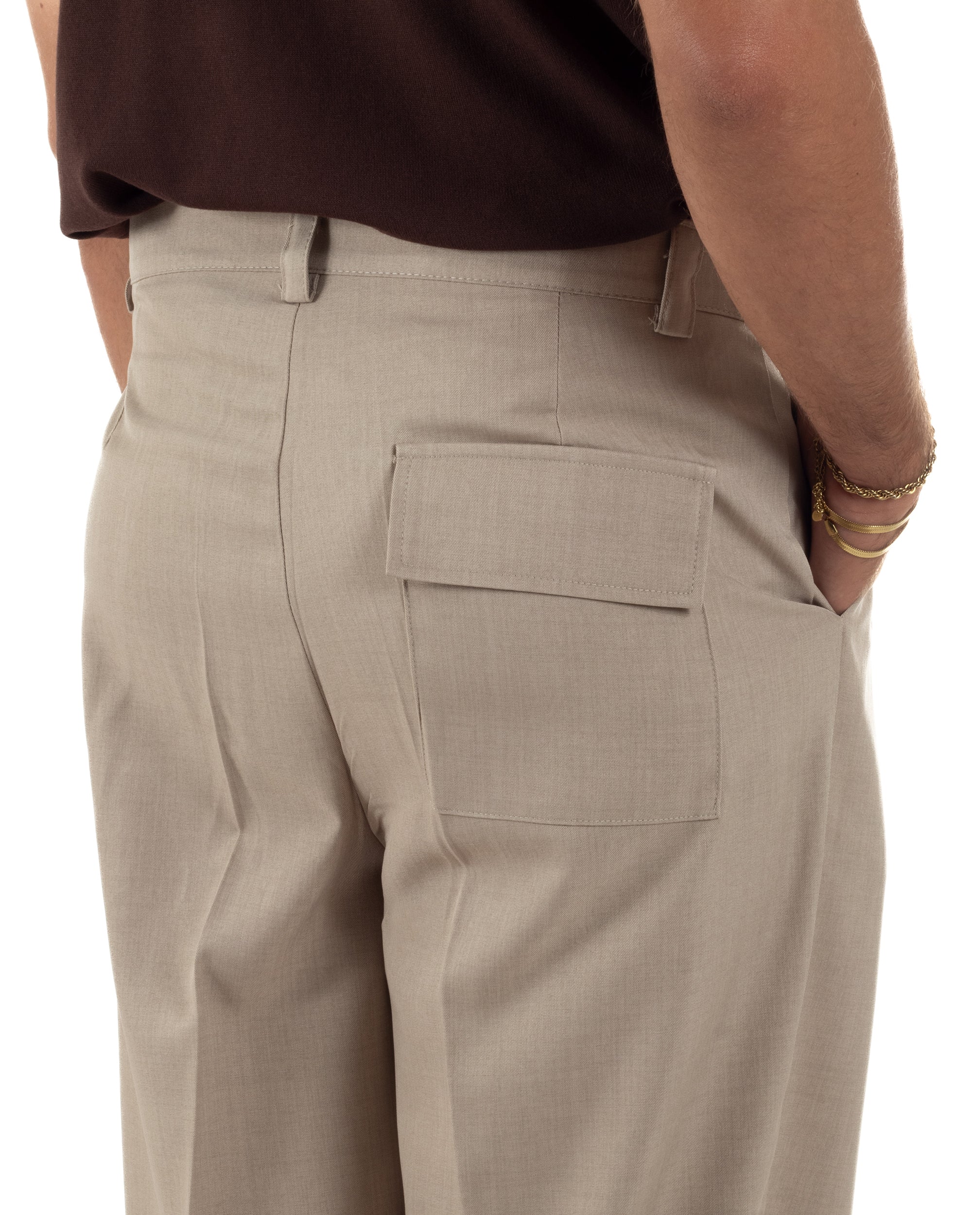 Pantaloni uomo gurkha doppia pinces fondo largo beige melangiato GIOSAL-P6512A