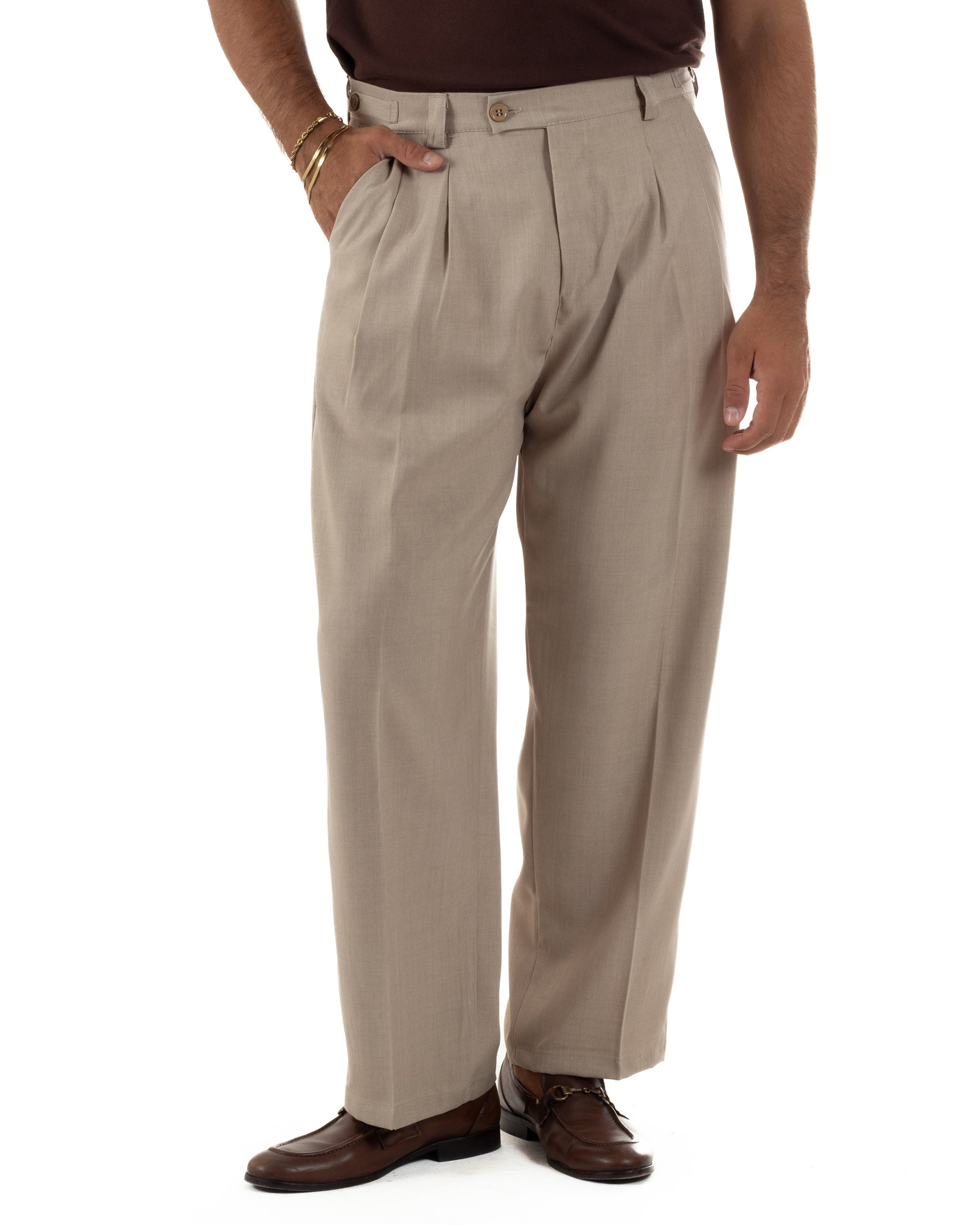 Pantaloni uomo gurkha doppia pinces fondo largo beige melangiato GIOSAL-P6512A