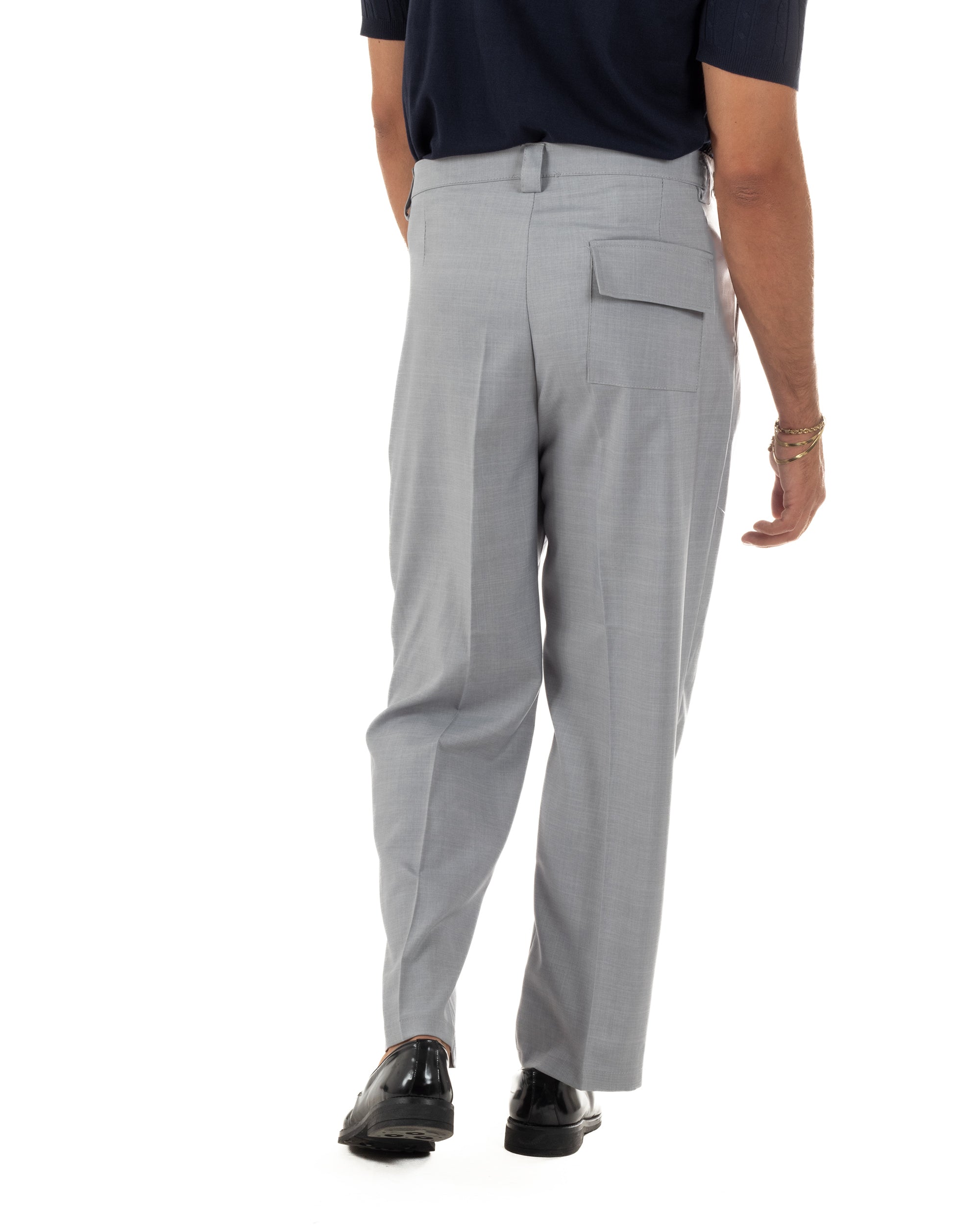 Pantaloni uomo gurkha doppia pinces fondo largo grigio melangiato GIOSAL-P6513A