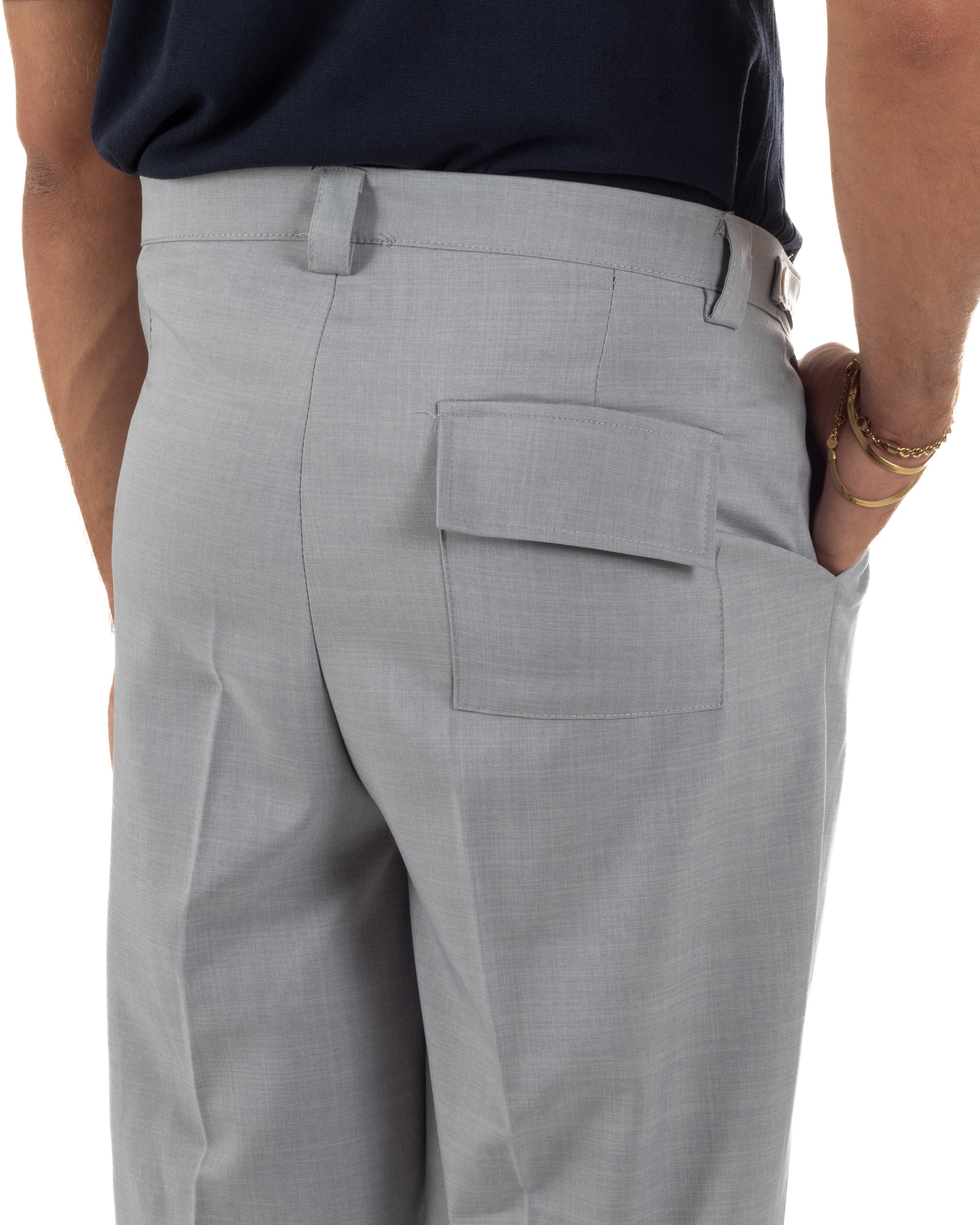Pantaloni uomo gurkha doppia pinces fondo largo grigio melangiato GIOSAL-P6513A