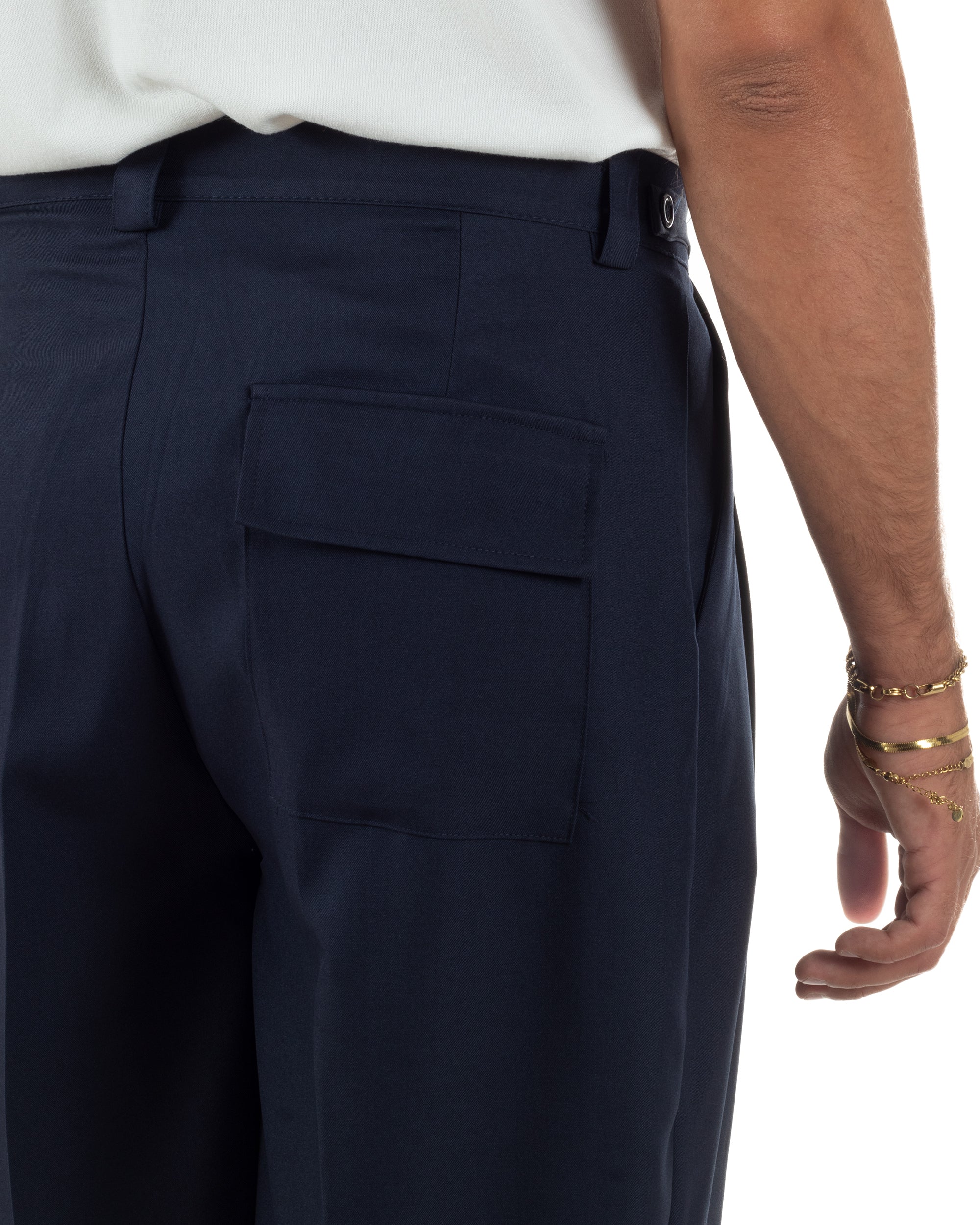 Pantaloni uomo gurkha doppia pinces fondo largo blu GIOSAL-P6515A