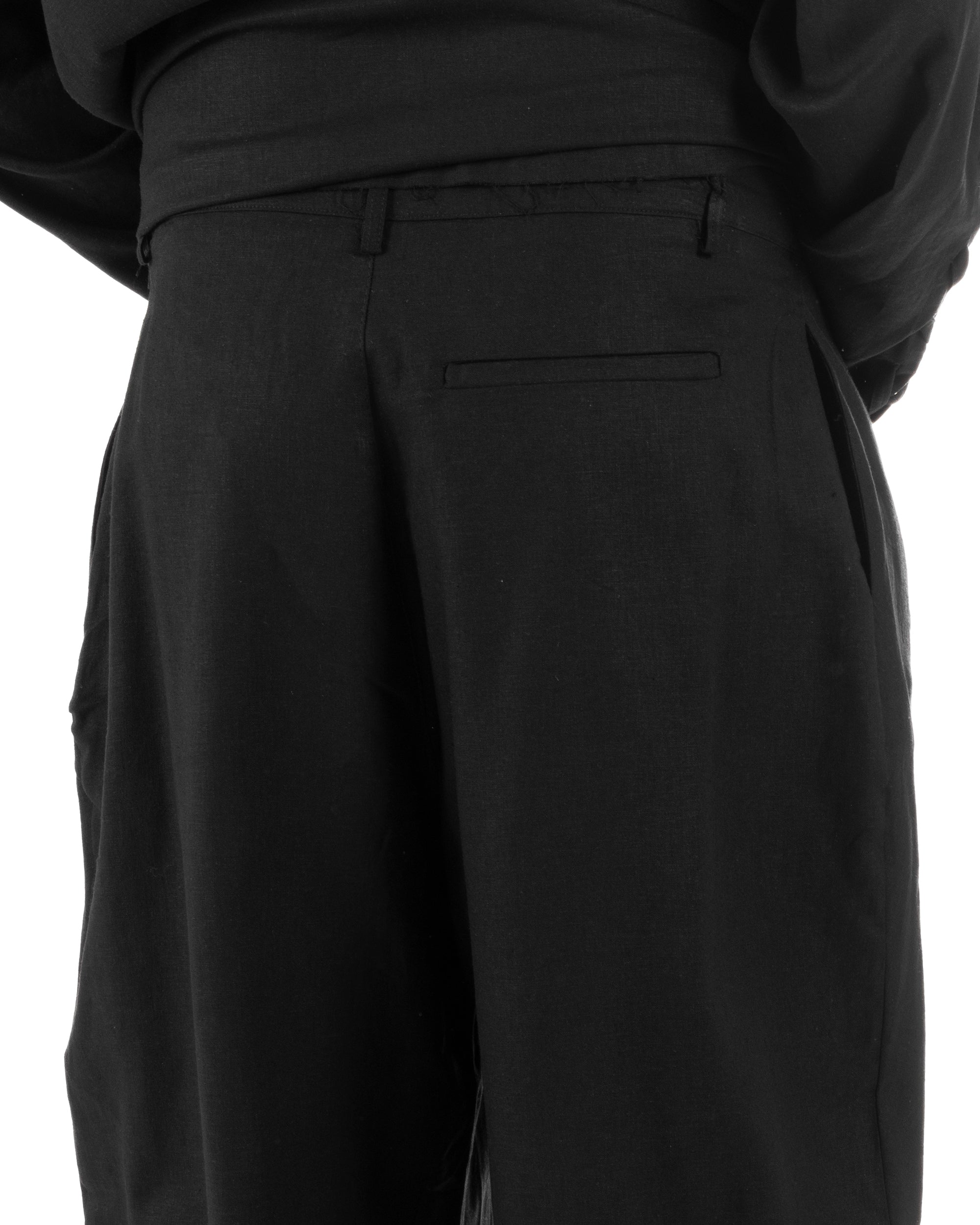 Pantaloni uomo lino baggy wide fit pinces estivo nero GIOSAL-P6519A