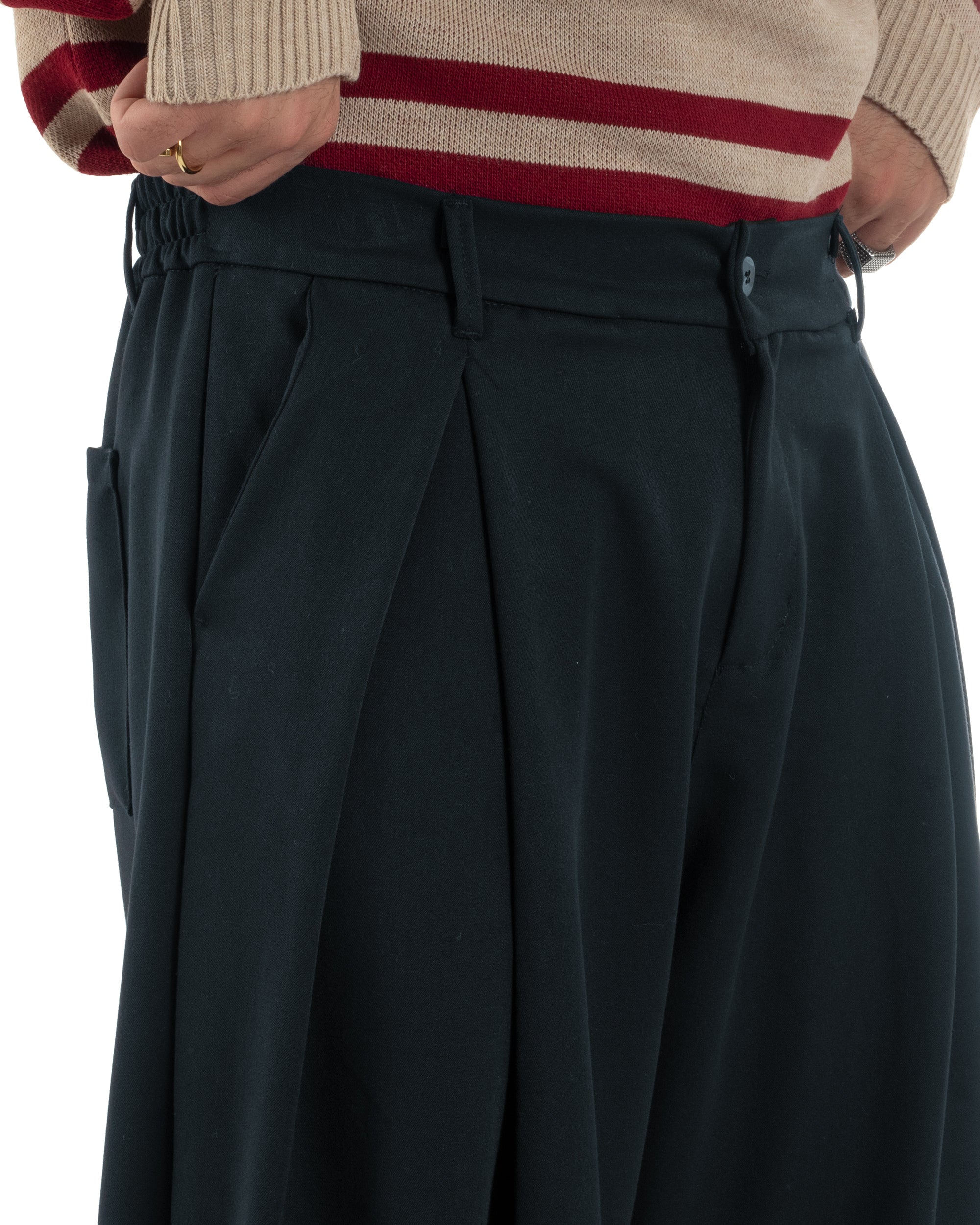 Pantaloni uomo viscosa baggy wide fit pinces blu P6523A