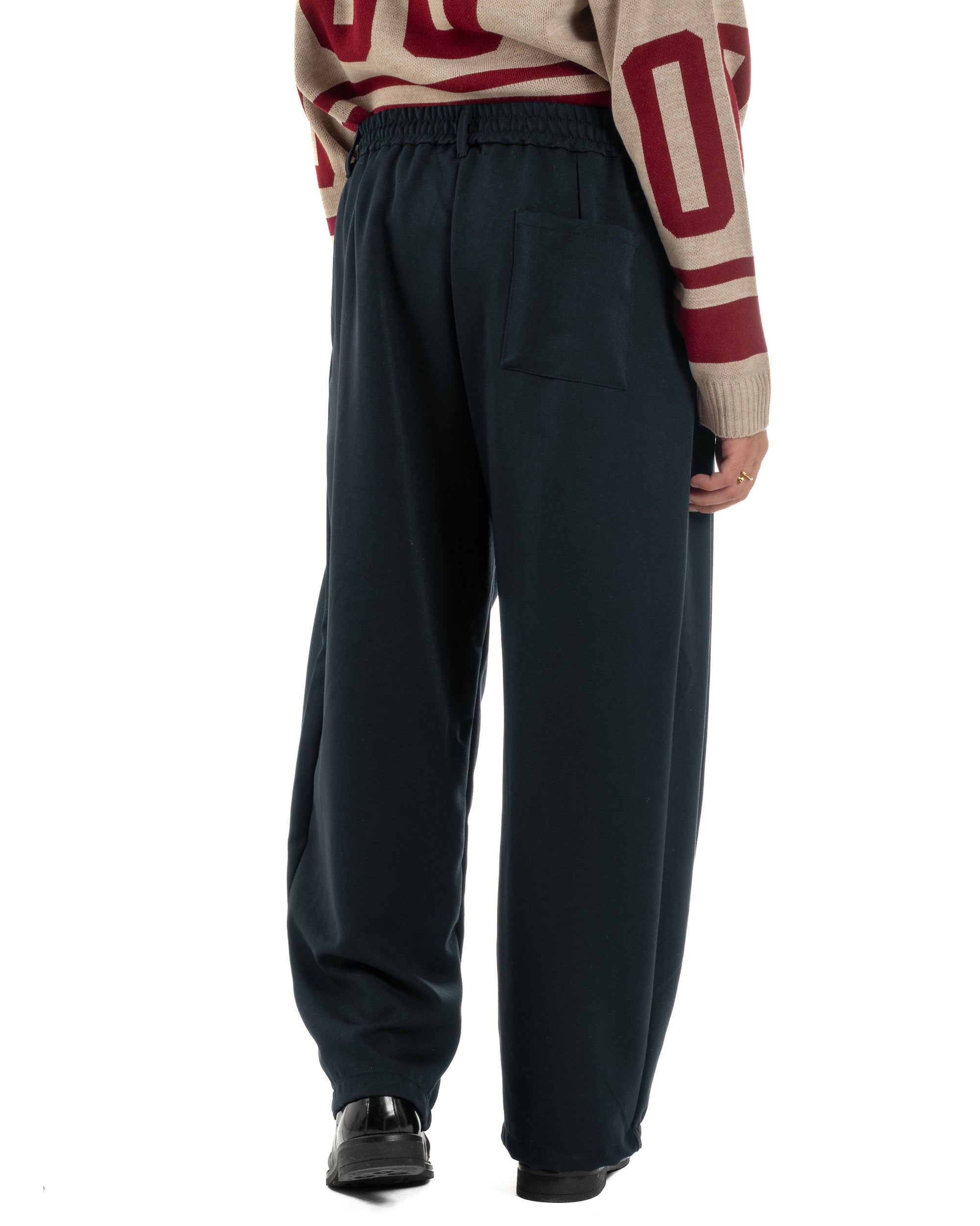 Pantaloni uomo viscosa baggy wide fit pinces blu P6523A
