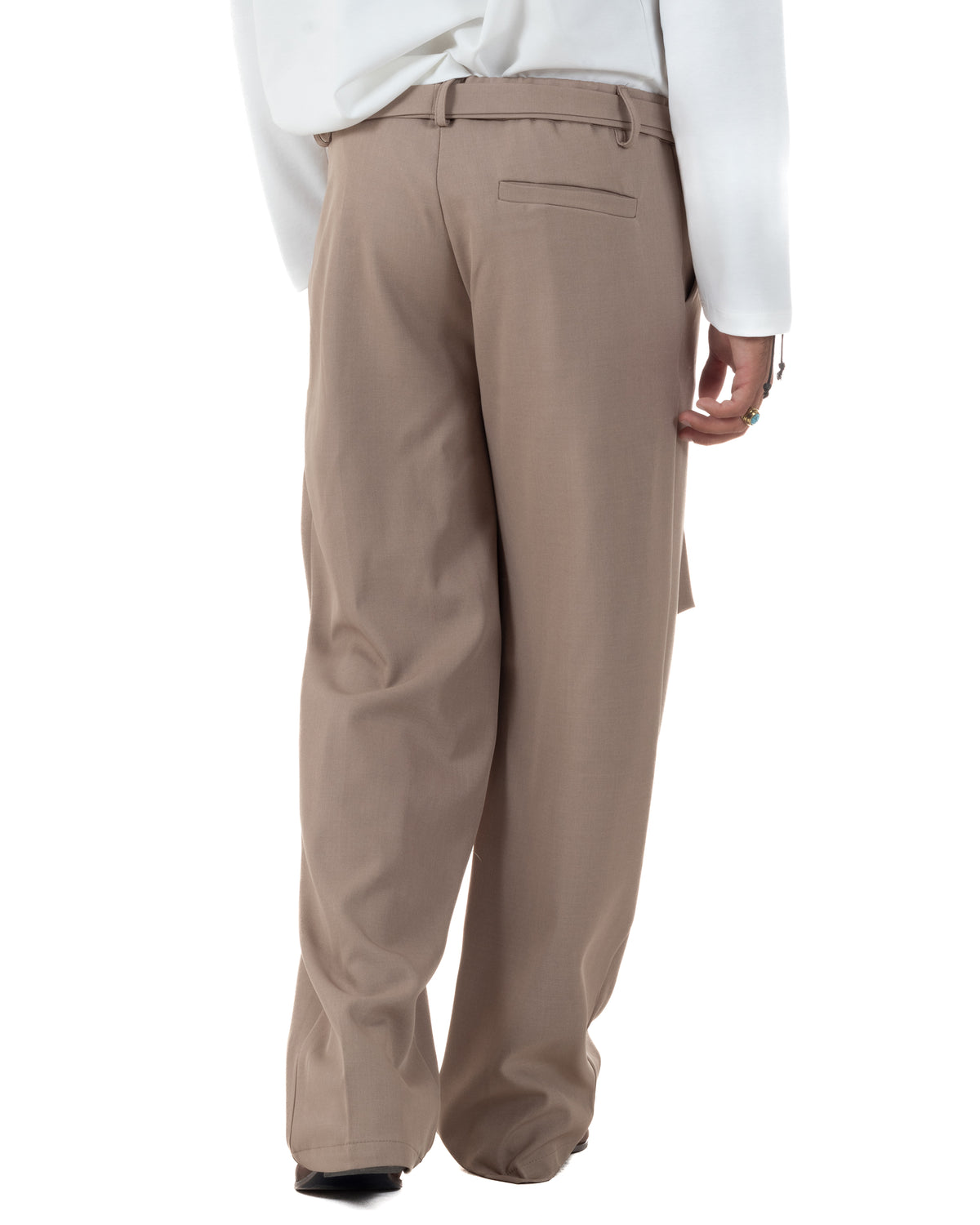 Pantaloni Uomo Viscosa Palazzo Fondo Ampio Cintura Baggy Beige P6526A