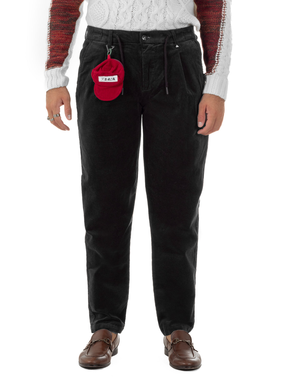 Pantaloni uomo in velluto a coste con coulisse nero  Berna-M 262311-1