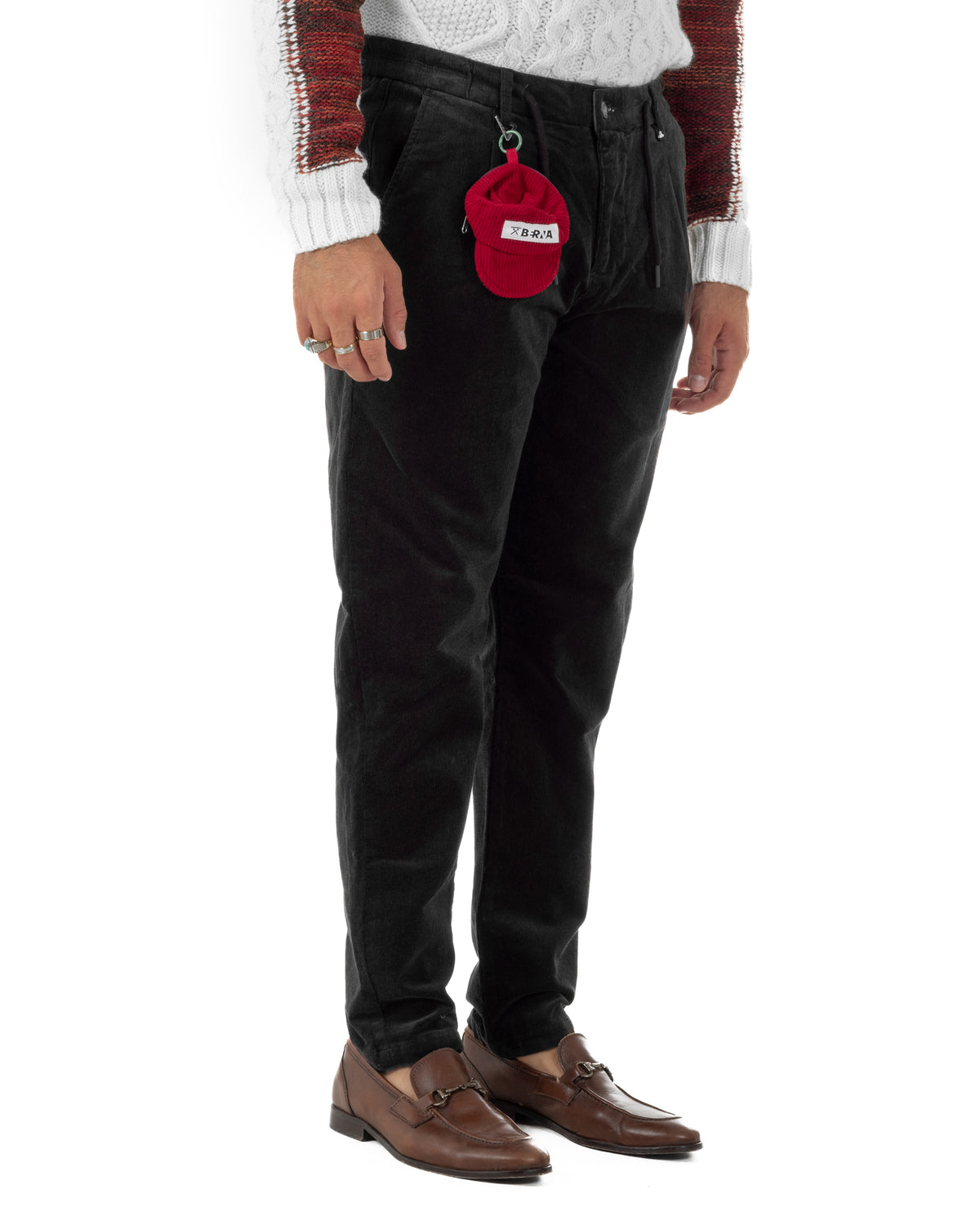Pantaloni uomo in velluto a coste con coulisse nero  Berna-M 262311-1