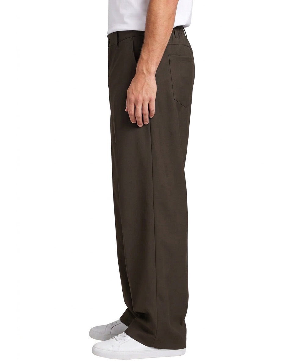Pantaloni uomo baggy fit wide leg e vita elasticizzata marrone GIOSAL-P6531A