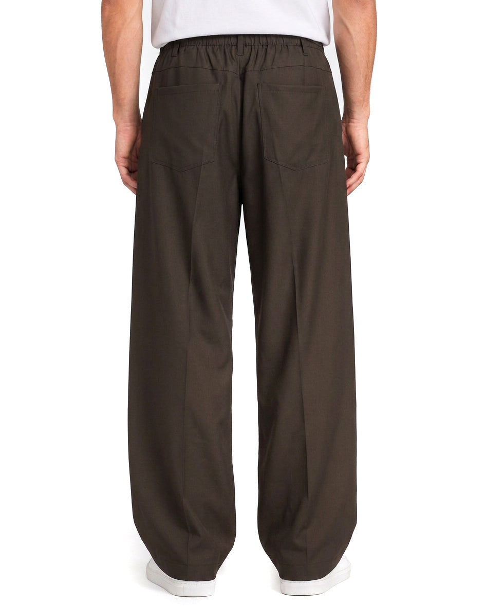 Pantaloni uomo baggy fit wide leg e vita elasticizzata marrone GIOSAL-P6531A
