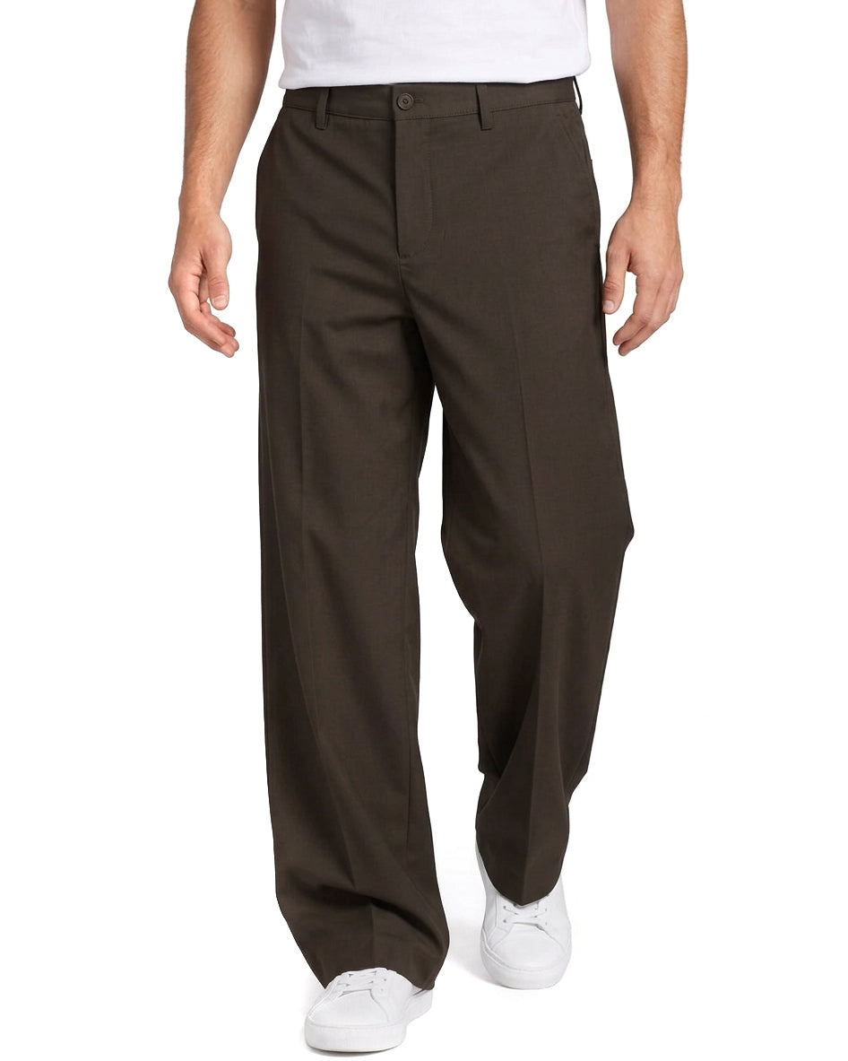 Pantaloni uomo baggy fit wide leg e vita elasticizzata marrone GIOSAL-P6531A