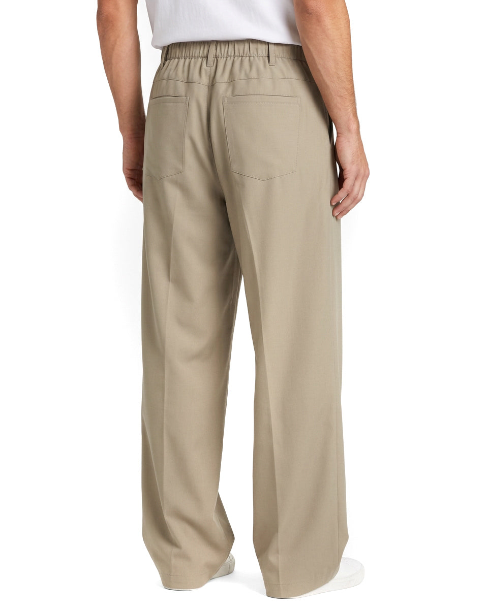 Pantaloni uomo baggy fit wide leg e vita elasticizzata beige GIOSAL-P6532A