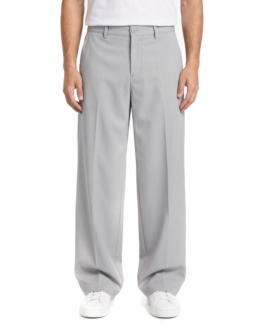 Pantaloni uomo grigio chiaro GIOSAL wide leg, con piega centrale e fondo ampio.