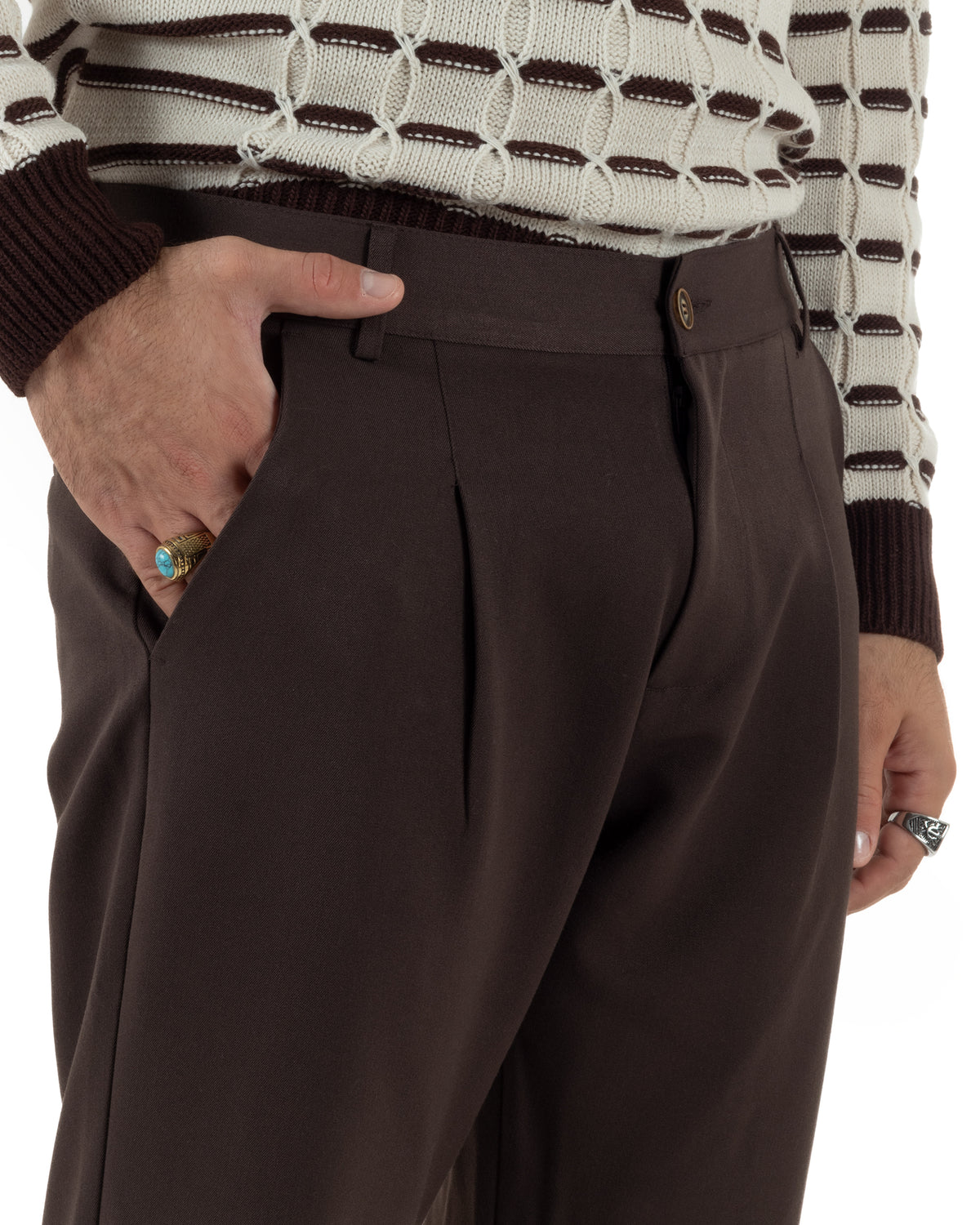 Pantaloni uomo viscosa eleganti affusolata con pinces marrone GIOSAL-P6535A