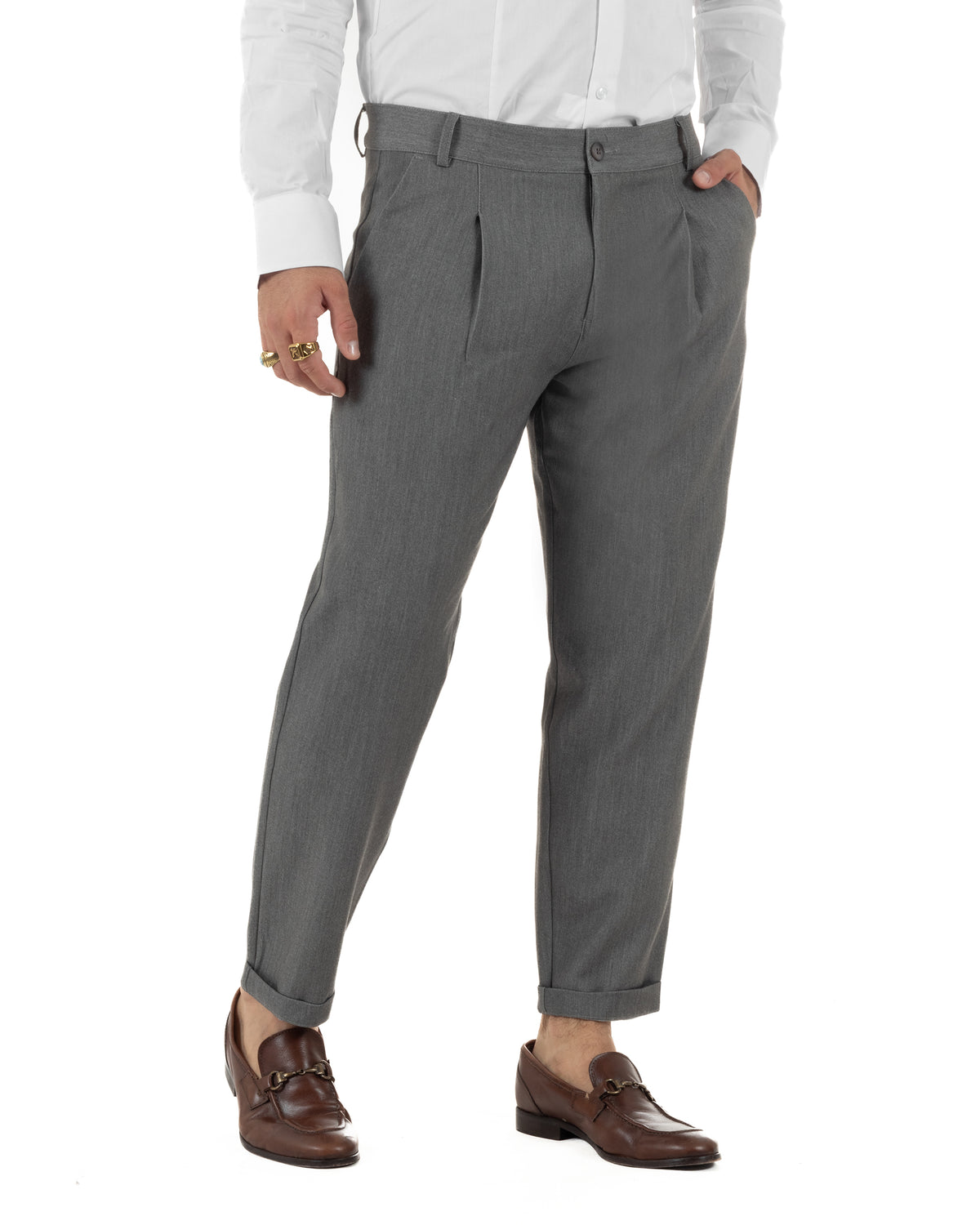 Pantaloni uomo viscosa eleganti affusolata con pinces grigio GIOSAL-P6536A