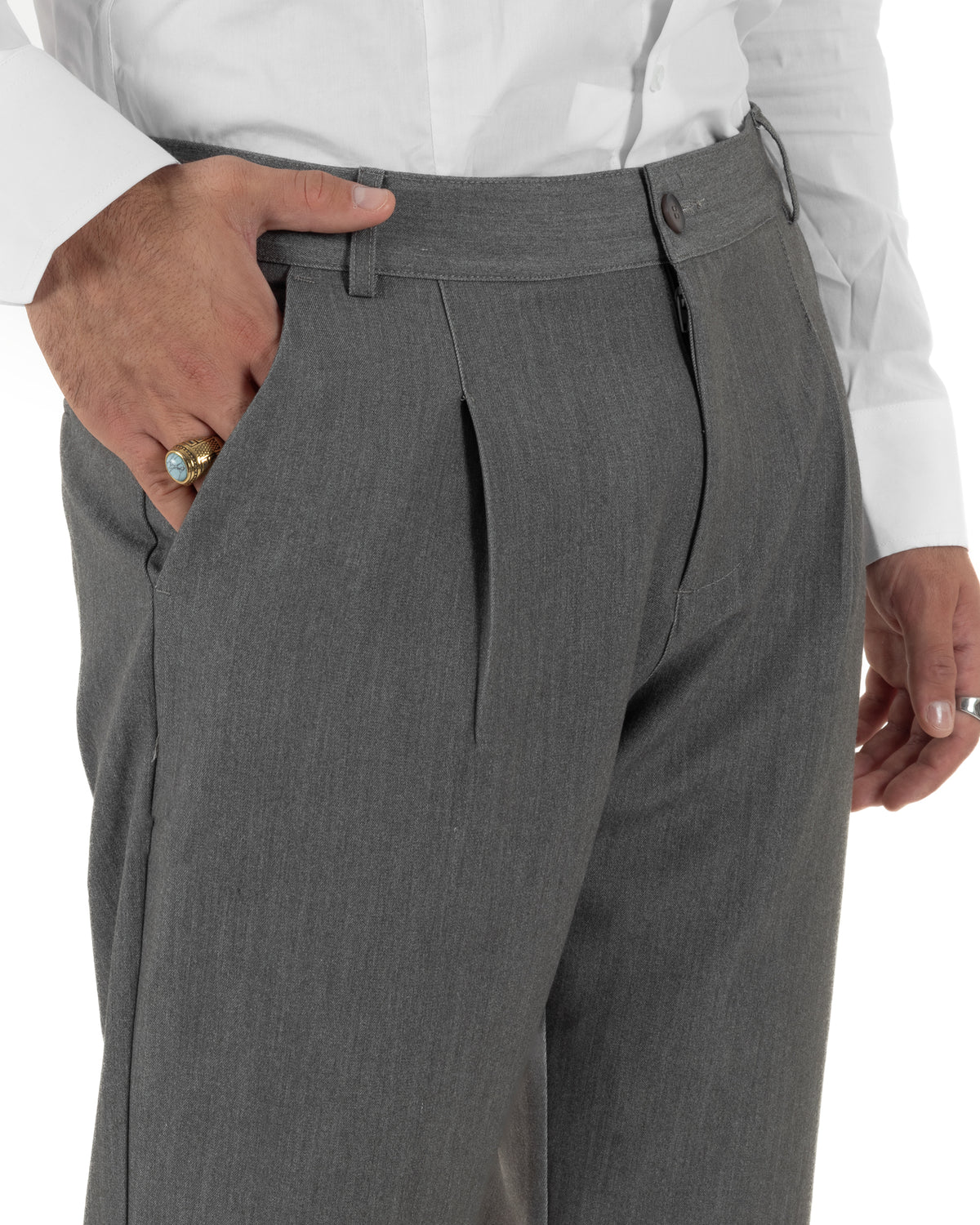 Pantaloni uomo viscosa eleganti affusolata con pinces grigio GIOSAL-P6536A