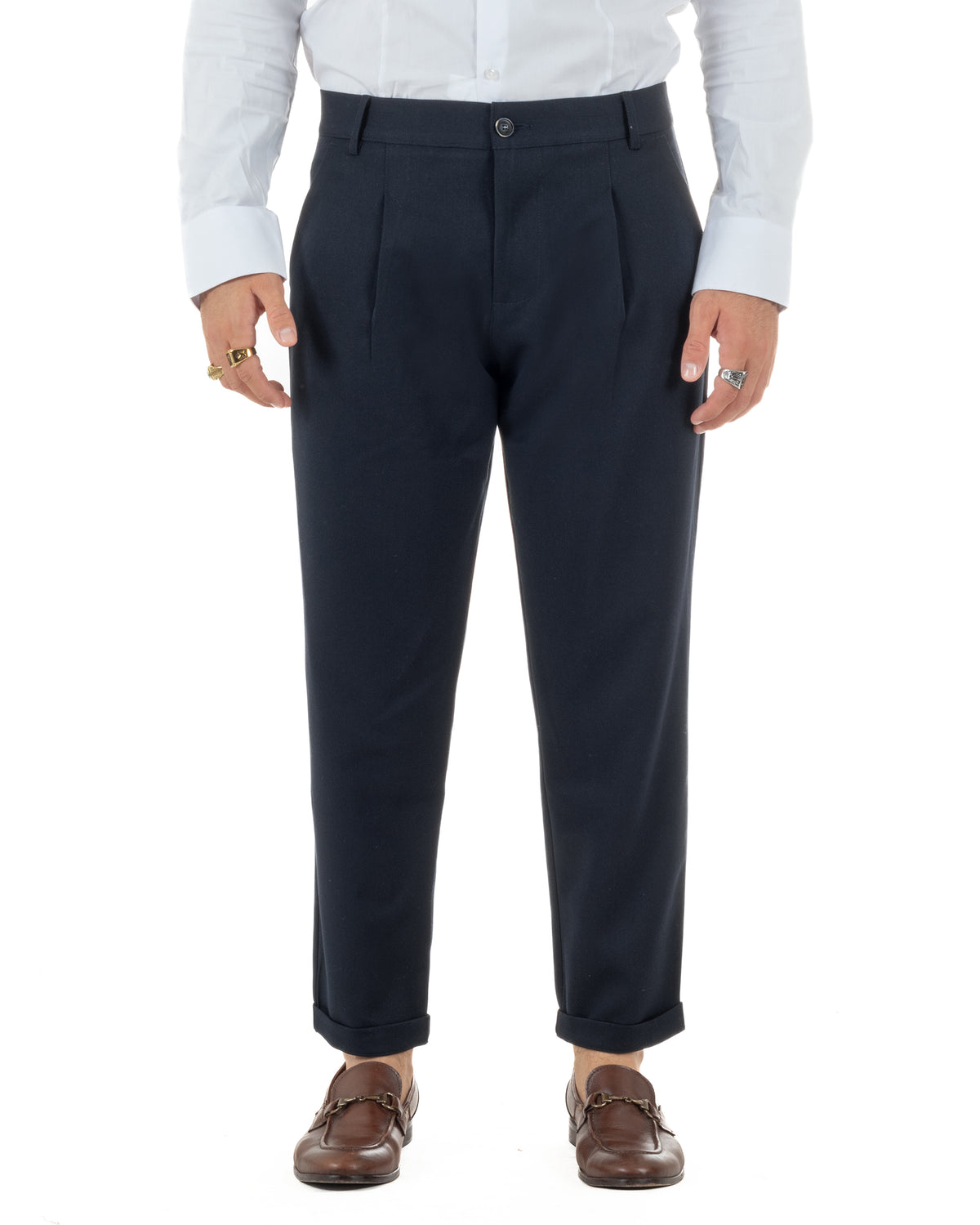Pantaloni uomo viscosa eleganti affusolata con pinces blu GIOSAL-P6537A
