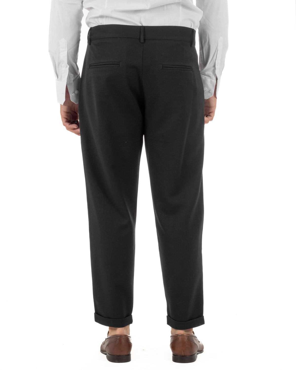 Pantaloni uomo viscosa eleganti affusolata con pinces nero GIOSAL-P6538A