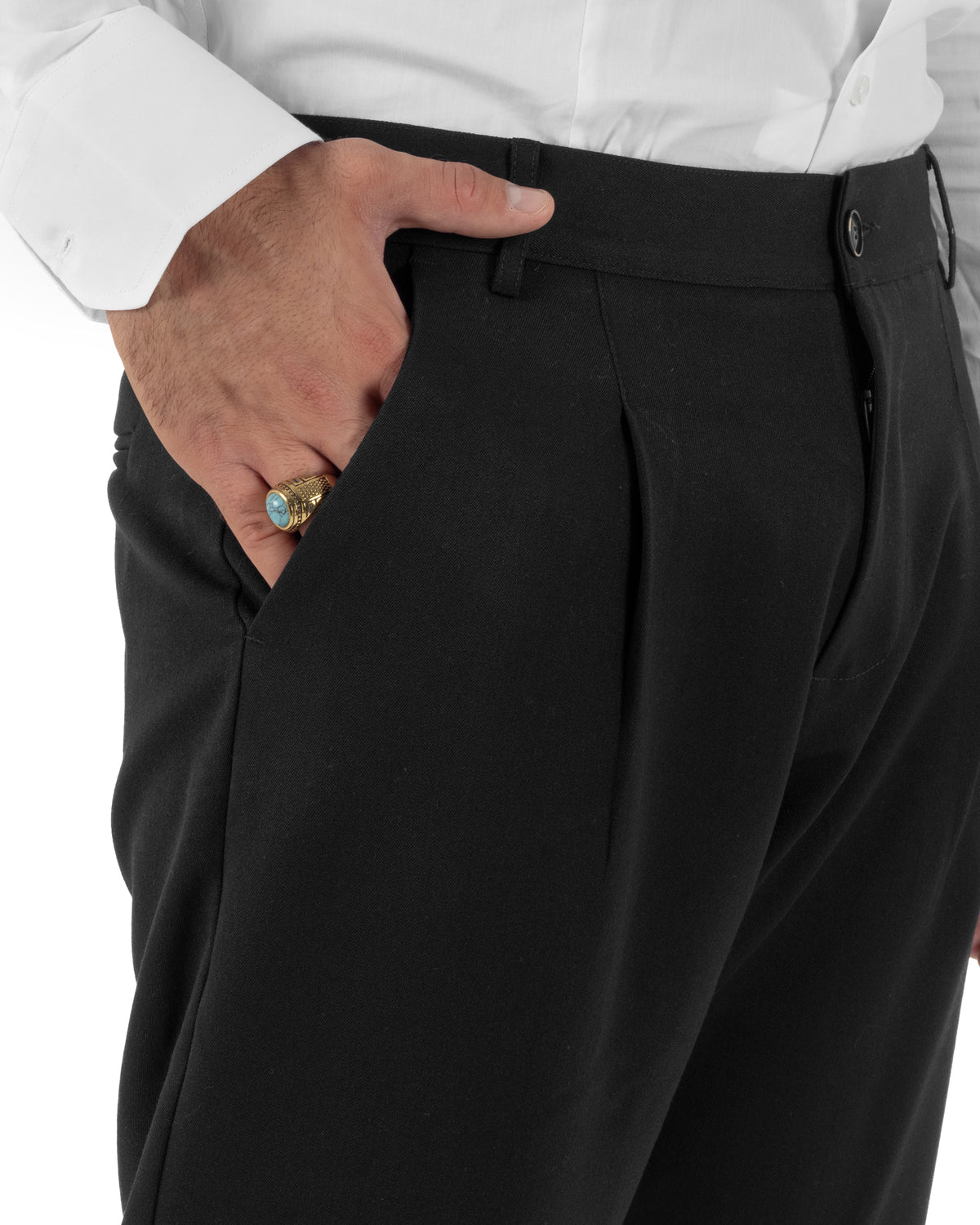 Pantaloni uomo viscosa eleganti affusolata con pinces nero GIOSAL-P6538A
