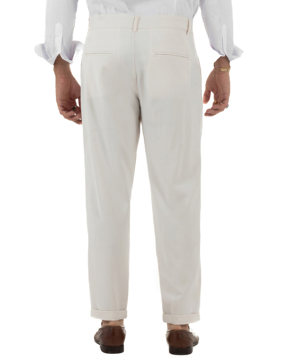 Pantaloni uomo viscosa eleganti affusolata con pinces panna GIOSAL-P6539A