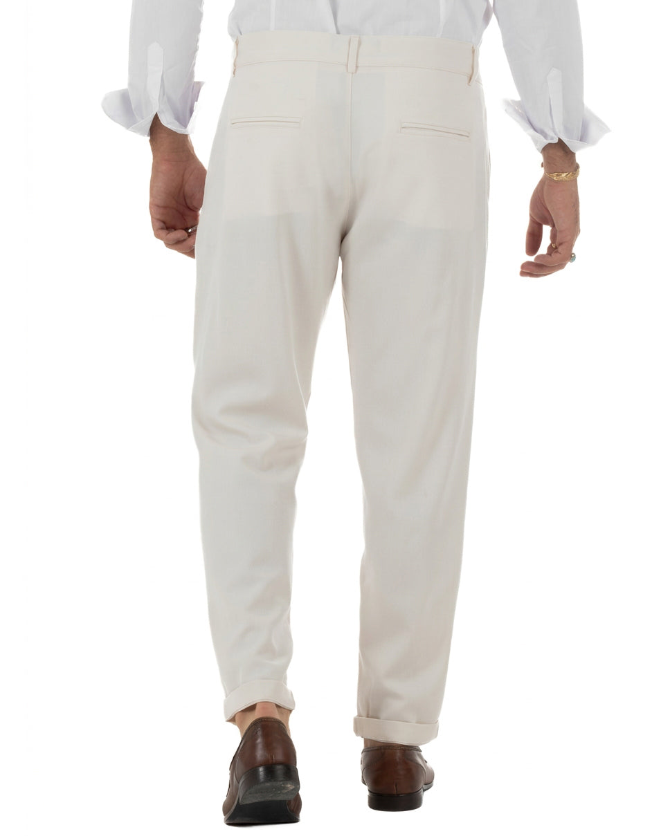 Pantaloni uomo viscosa eleganti affusolata con pinces panna GIOSAL-P6539A