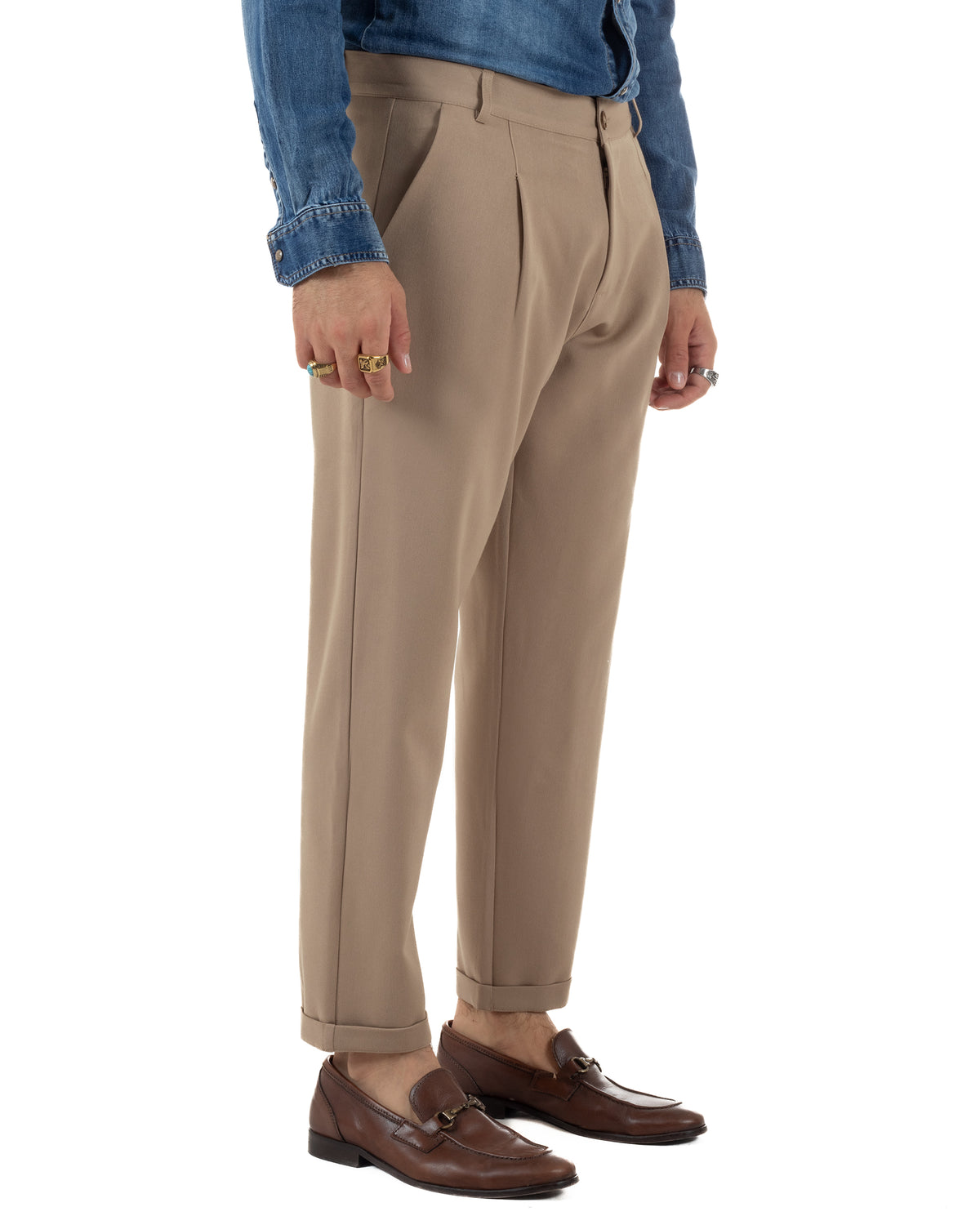 Pantaloni uomo viscosa eleganti affusolata con pinces beige GIOSAL-P6540A