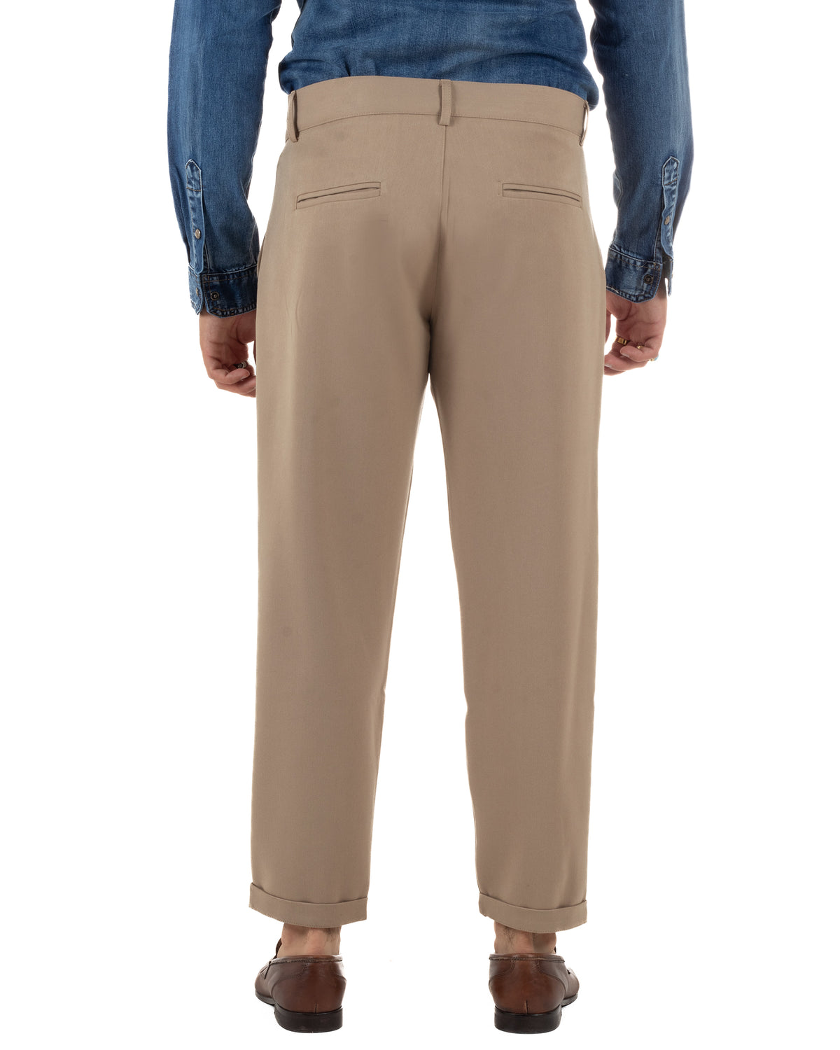 Pantaloni uomo viscosa eleganti affusolata con pinces beige GIOSAL-P6540A