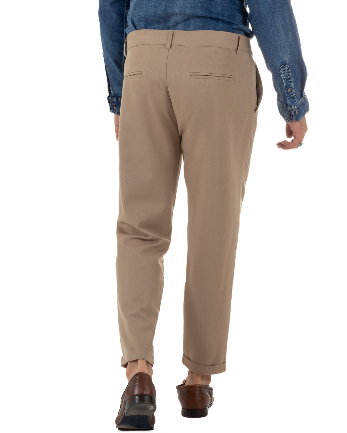 Pantaloni uomo viscosa eleganti affusolata con pinces beige GIOSAL-P6540A