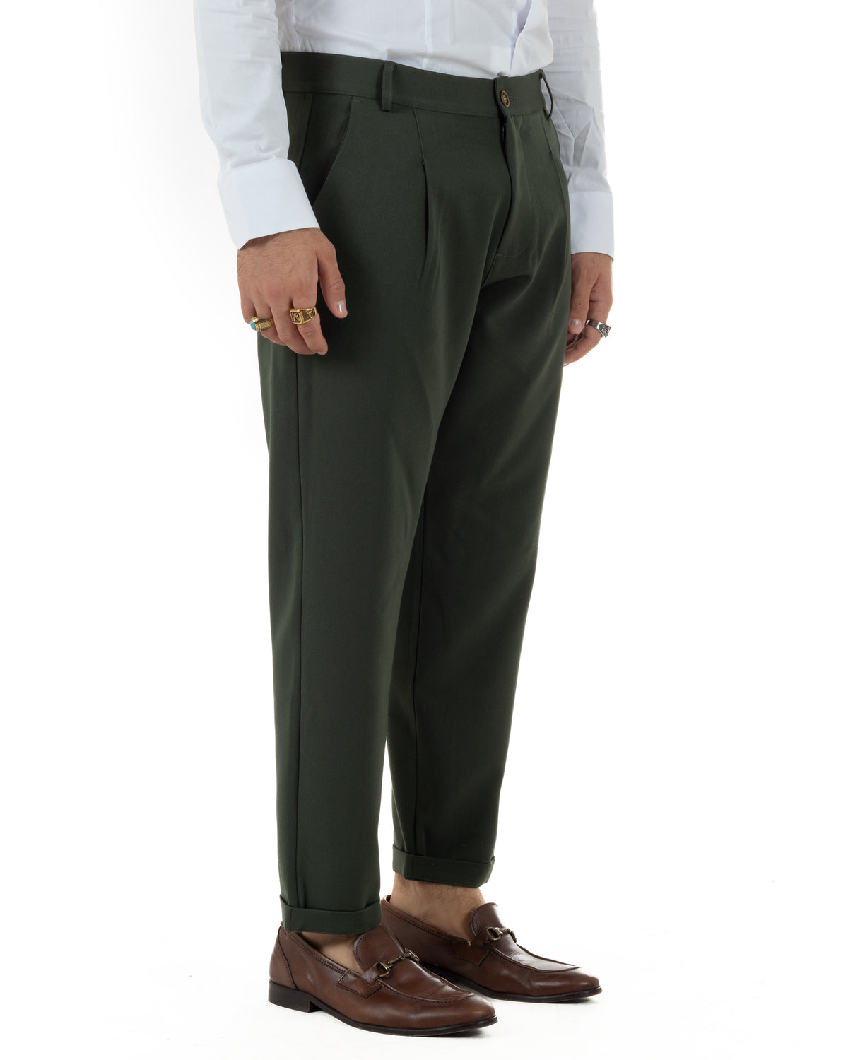 Pantaloni uomo viscosa eleganti affusolata con pinces verde GIOSAL-P6541A
