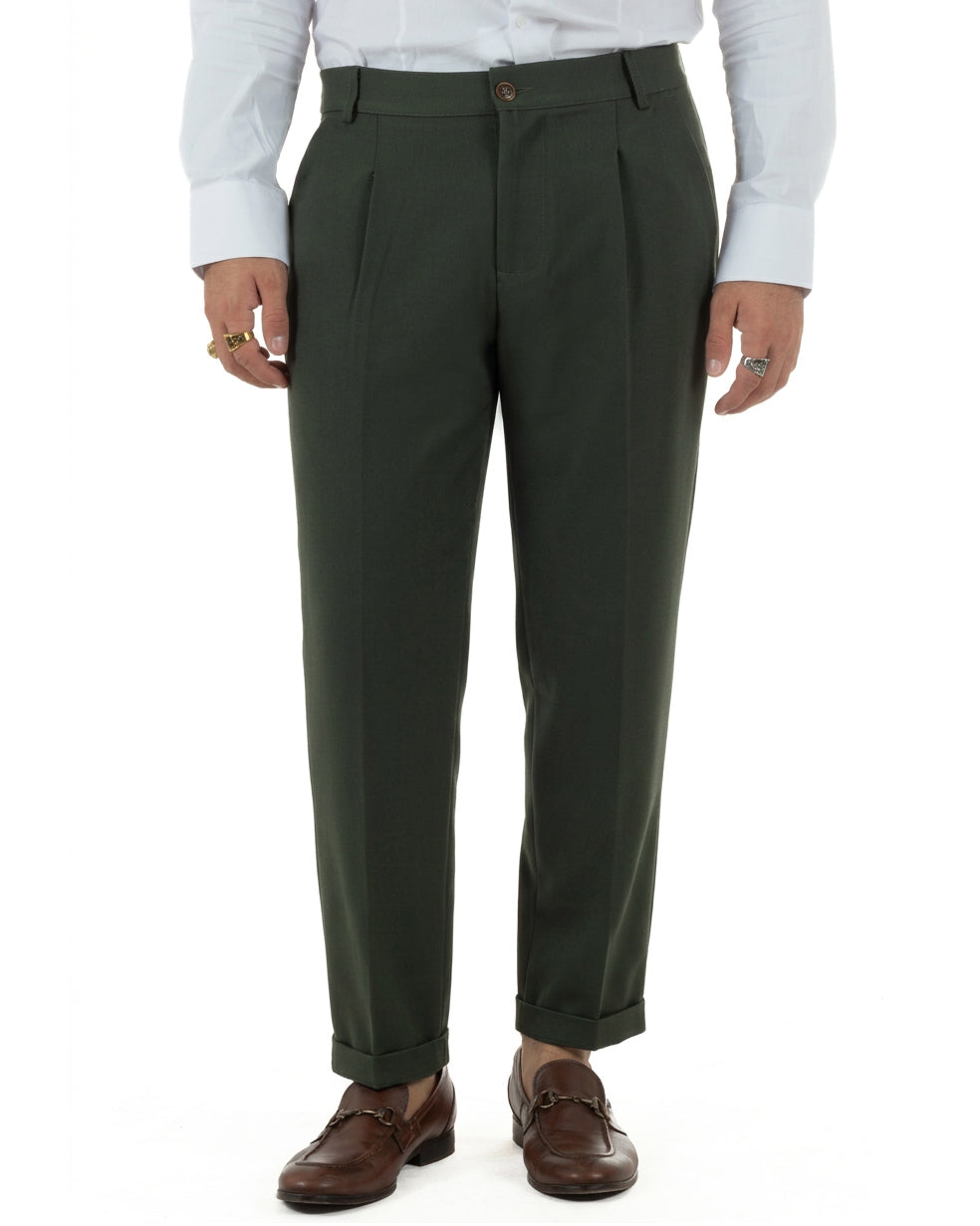 Pantaloni uomo viscosa eleganti affusolata con pinces verde GIOSAL-P6541A