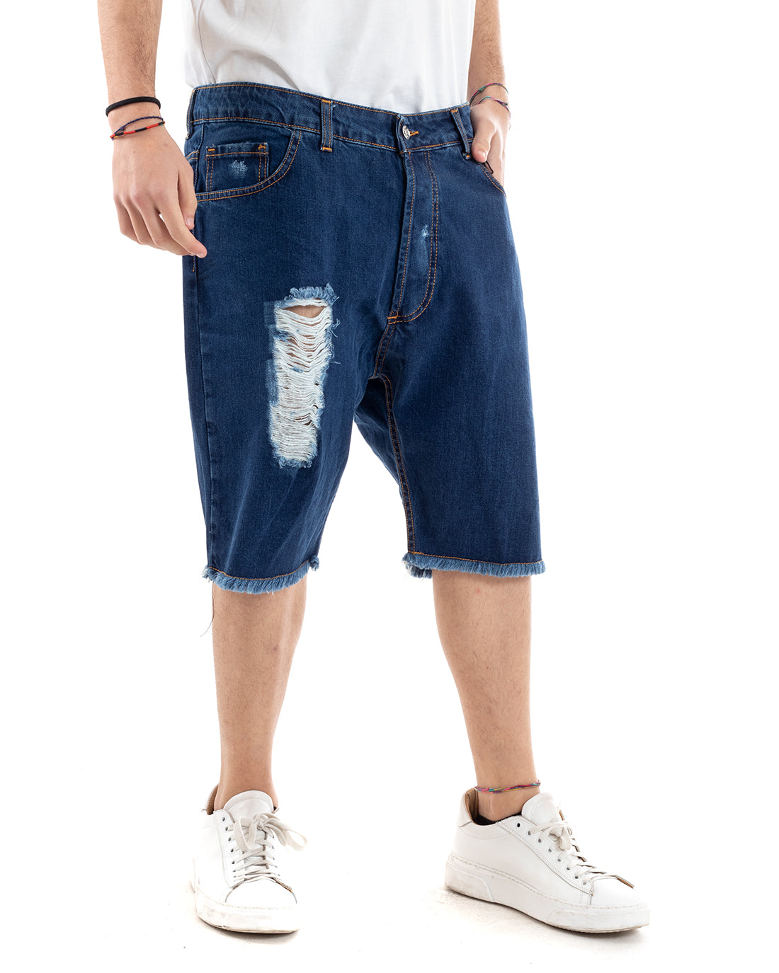 Bermuda Pantaloncino Jeans Uomo Denim Rotture Cinque Tasche GIOSAL-PC1108A