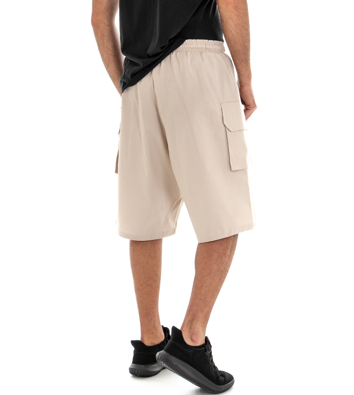 Beige Men's Bermuda Shorts with Low Elastic Crotch GIOSAL-PC1347A