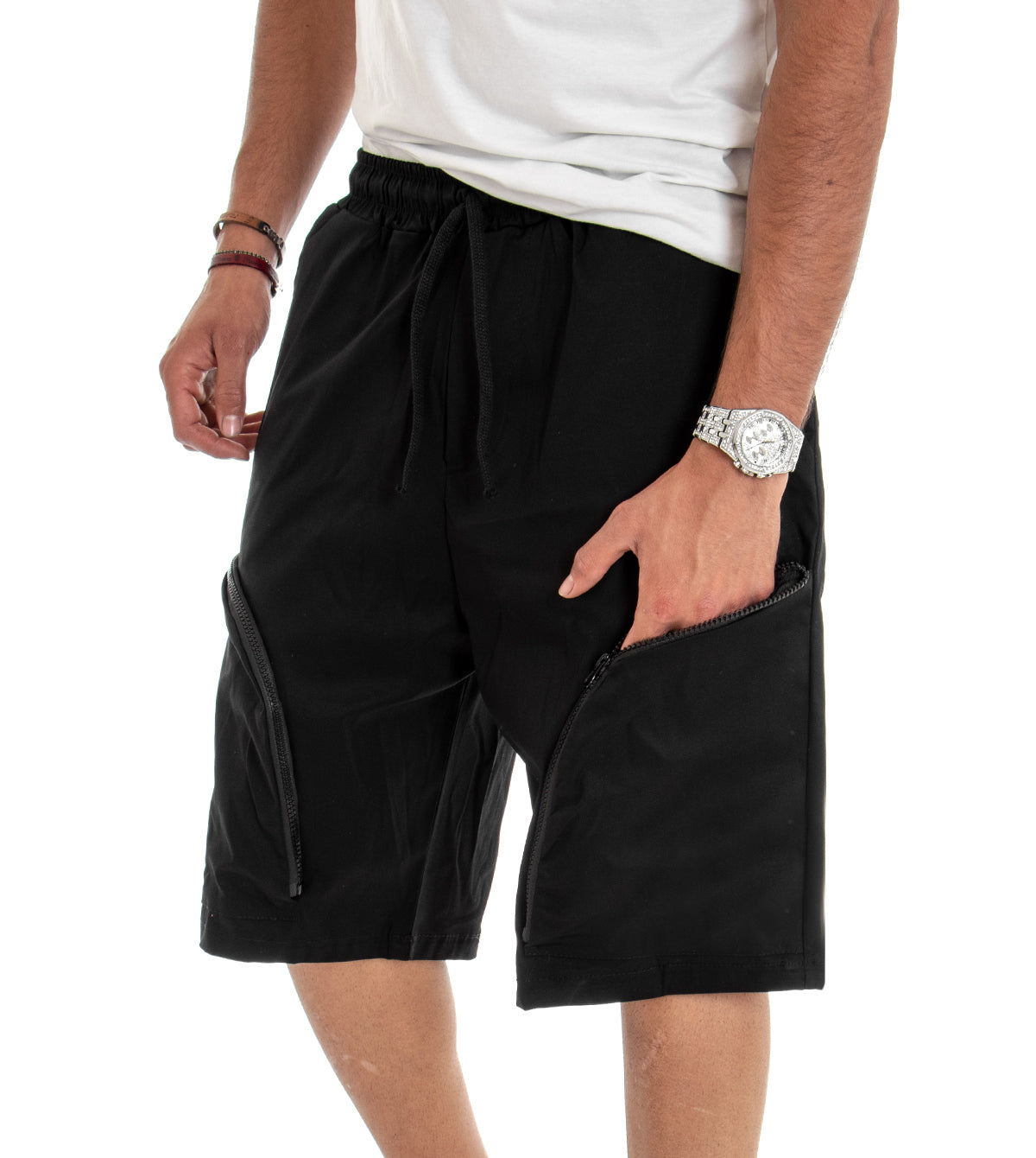 Men's Short Bermuda Shorts Solid Color Over Black GIOSAL-PC1477A