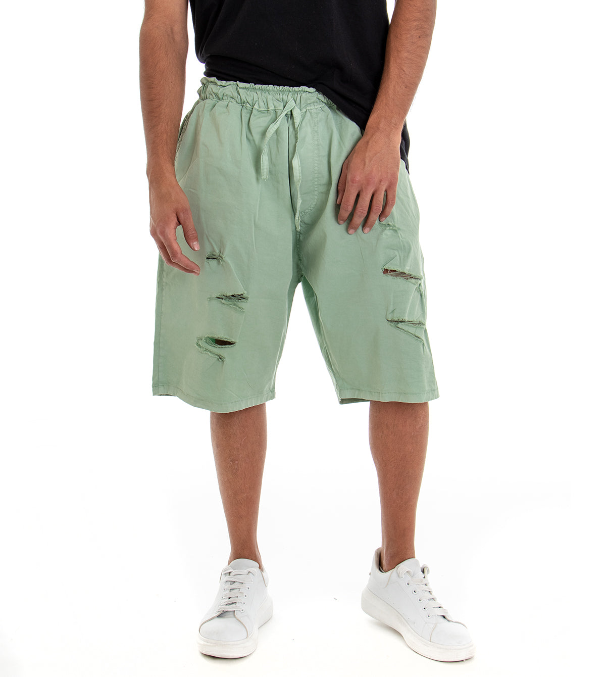Bermuda Pantaloncino Uomo Shorts Over Tinta Unita Verde Rotture GIOSAL-PC1531A