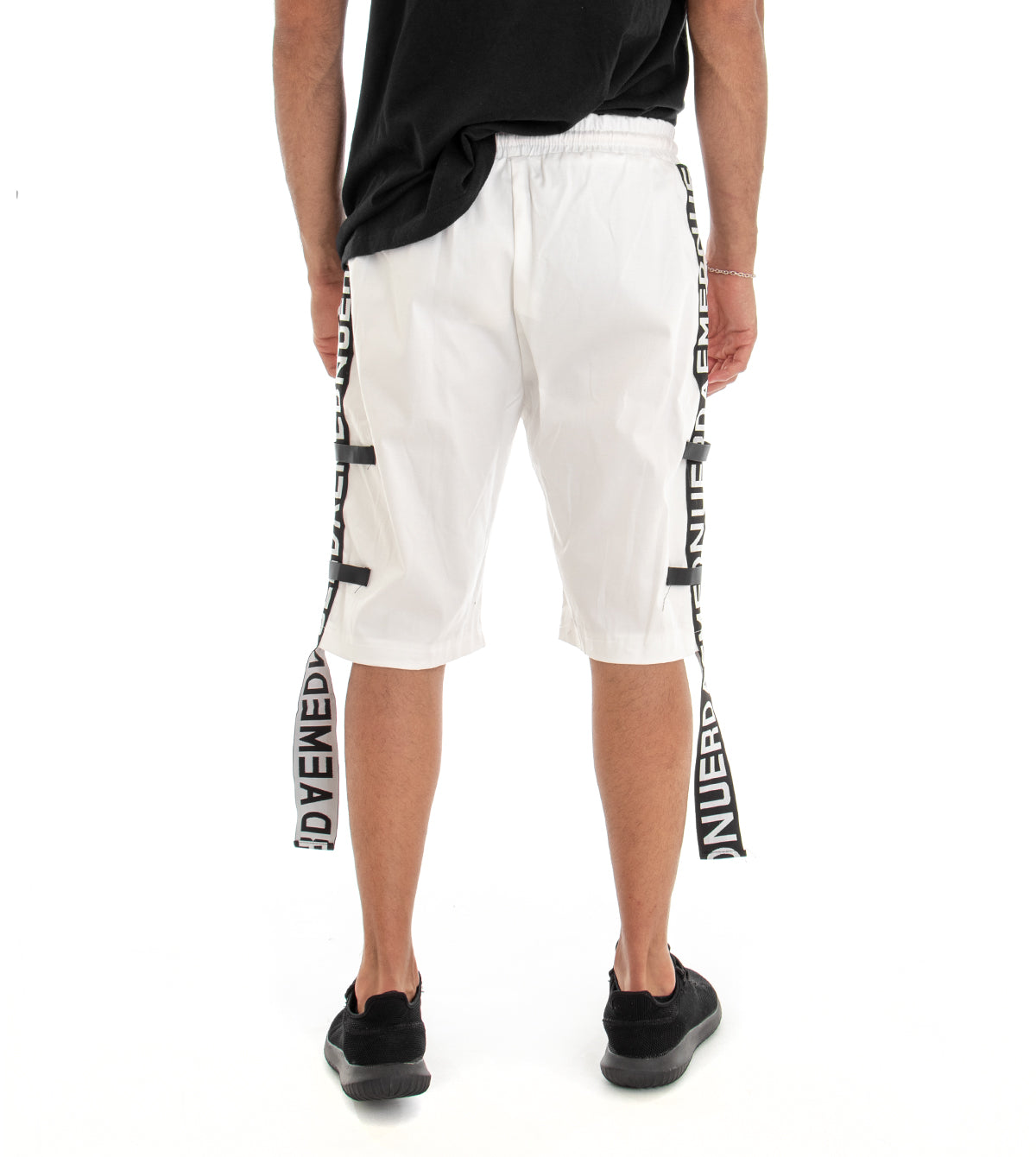 Bermuda Pantaloncino Uomo Shorts Tuta Bianco Fasce Laterali GIOSAL-PC1552A