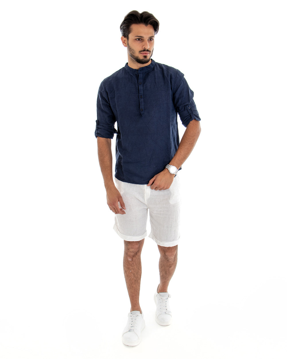 Bermuda Shorts Men's Linen Solid Color White America Pocket GIOSAL-PC1647A