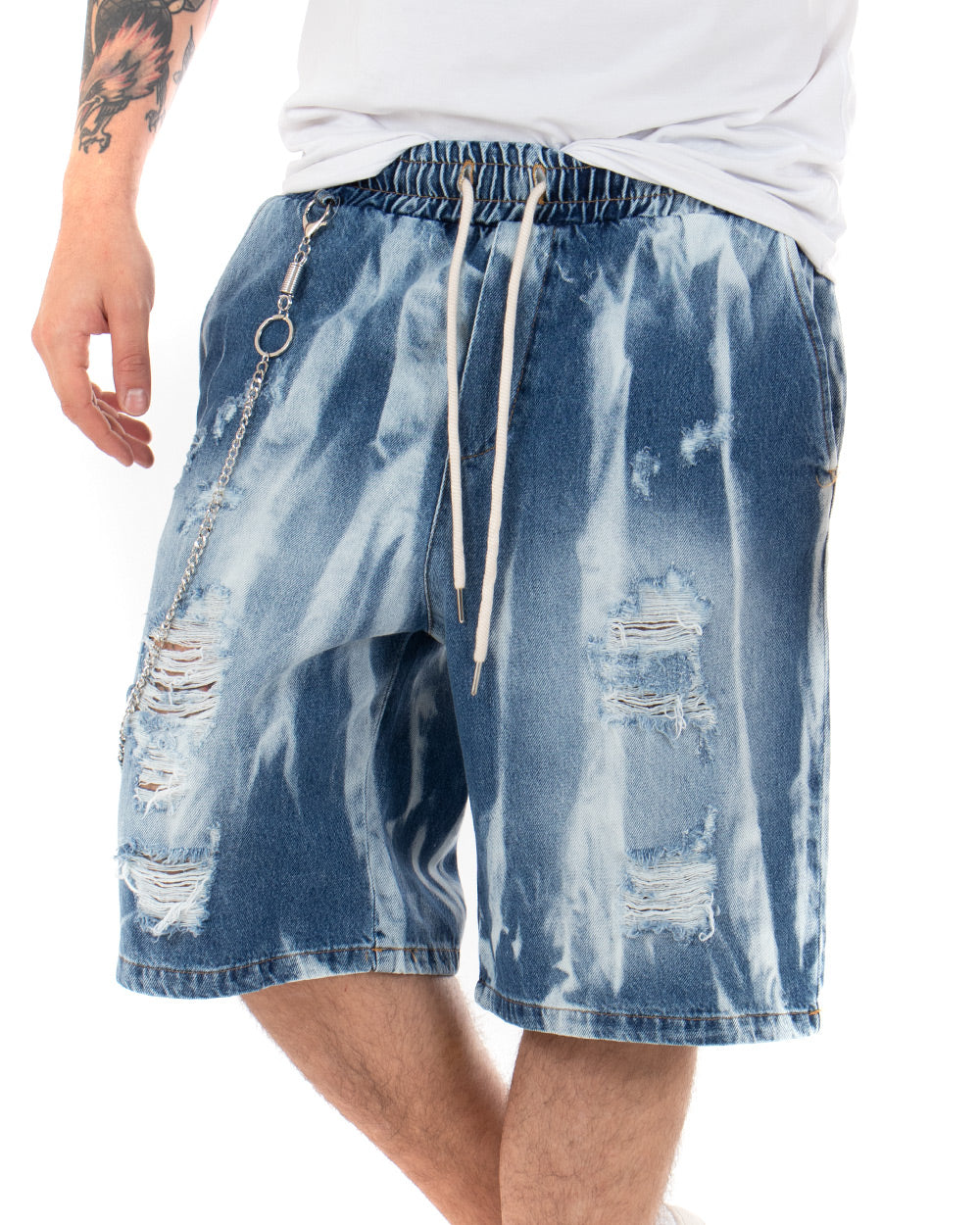 Men's Bermuda Shorts Denim Shaded Chain Jeans Trousers GIOSAL-PC1707A