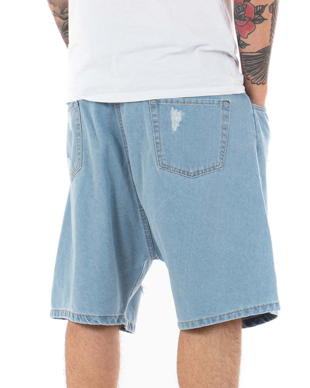 Bermuda Pantaloncino Uomo Denim Chiaro Rotture Jeans Over GIOSAL-PC1779A