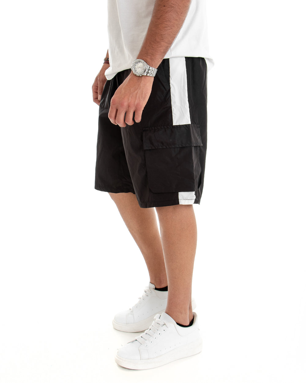 Bermuda Shorts Men Solid Color Trousers Black Stripe GIOSAL-PC1836A