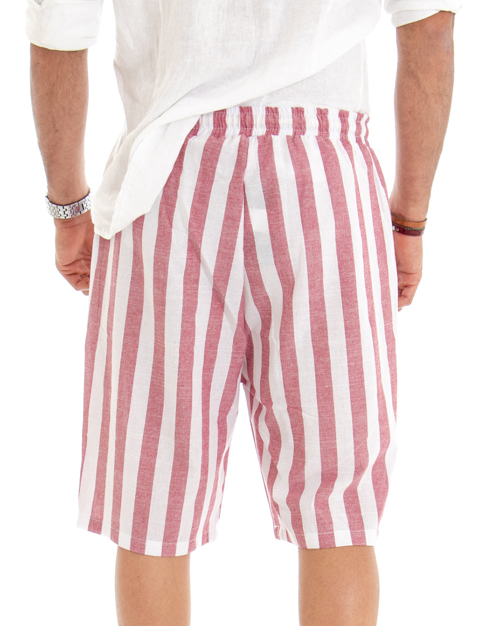 Men's Short Striped Bermuda Shorts Red Two-Tone Cotton GIOSAL-PC1838A