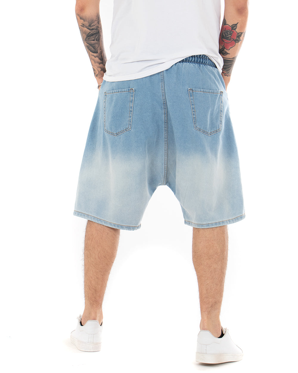 Bermuda Pantaloncino Uomo Jeans Bicolore Denim Chiaro Rotture Sfumato GIOSAL-PC1847A