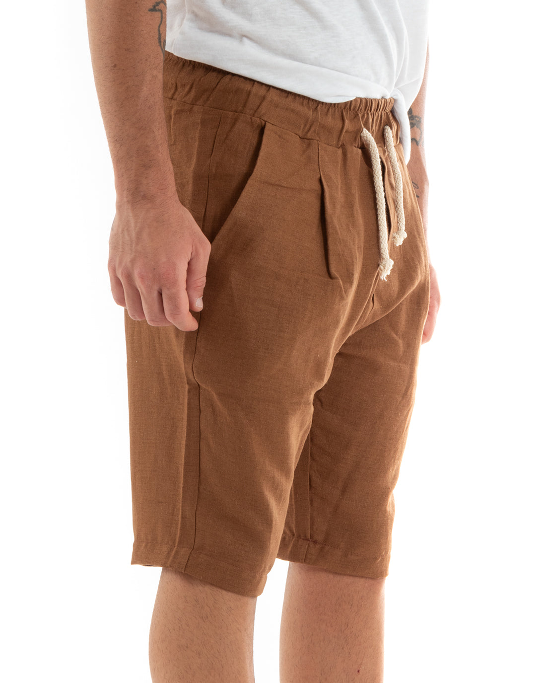Bermuda Shorts Men's Linen Solid Color Basic White GIOSAL-PC1926A