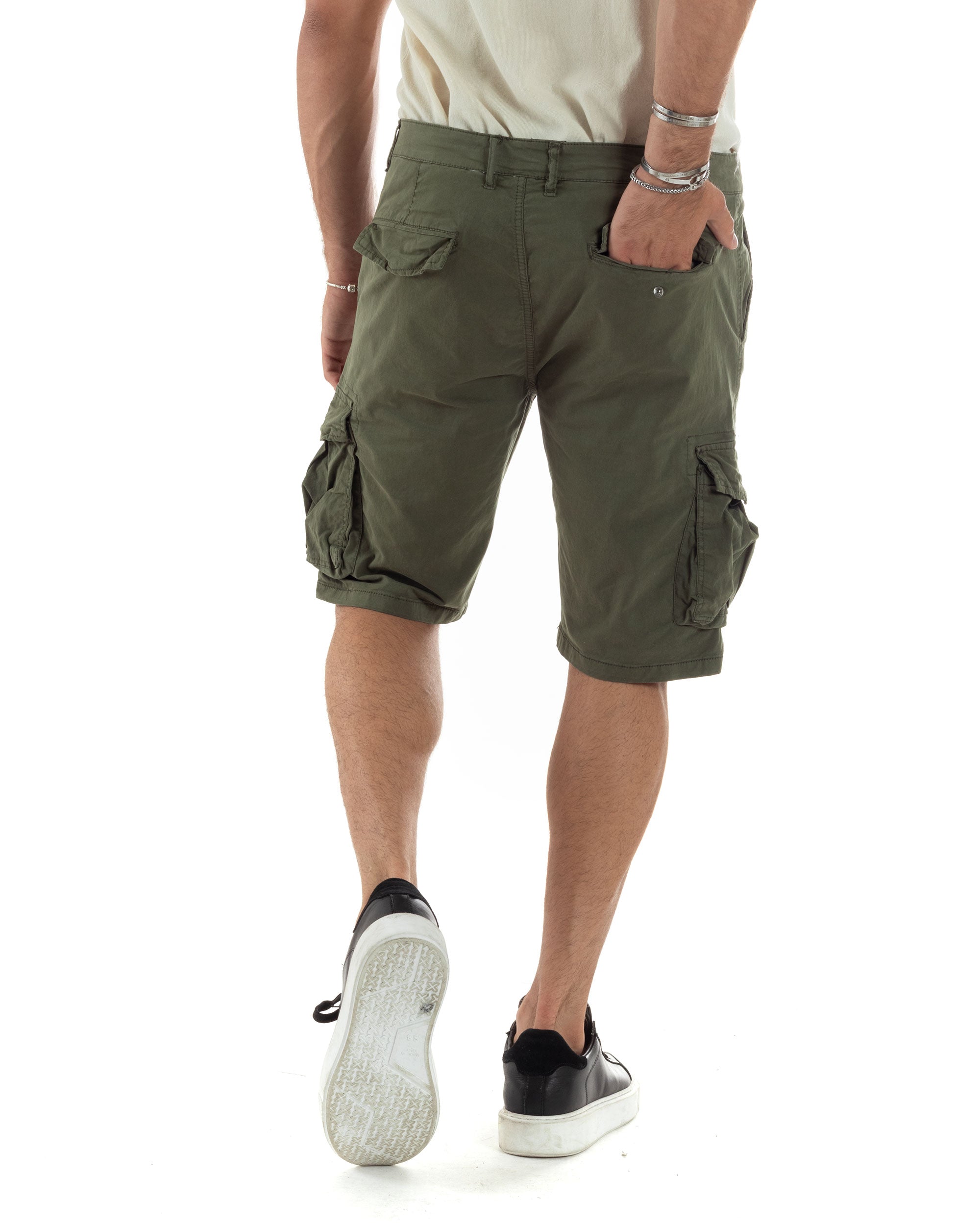 BlauerHafen Pantaloncini Chino Uomo Slim Fit Elasticizzati In Cotone, Verde Oliva, Taglia 38W