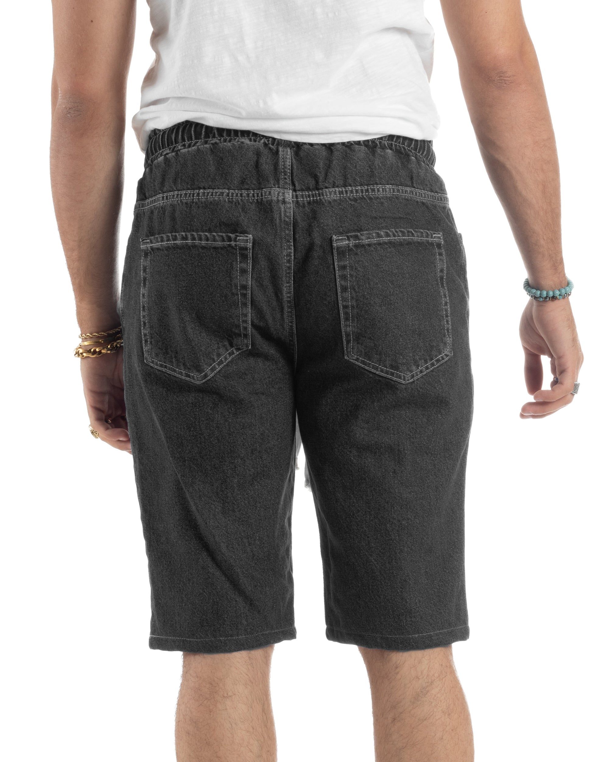 Bermuda Jeans Uomo Pantalaccio Basic Regular Fit Coulisse Denim Nero GIOSAL-PC2035A